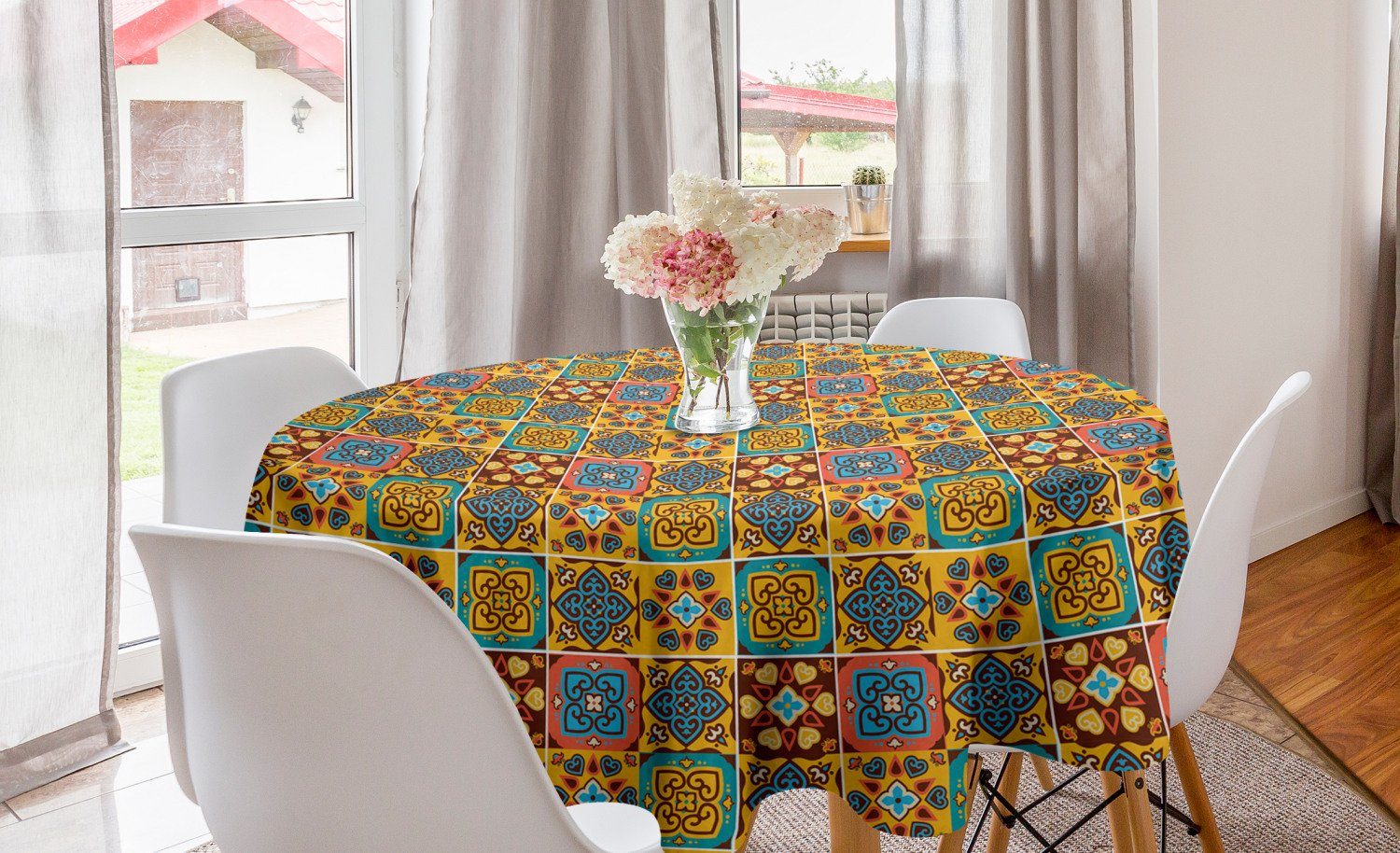 Tischdecke Abdeckung Dekoration, Fliesen-Mosaik Tischdecke für Kreis Abakuhaus Esszimmer Küche traditionell Azulejo