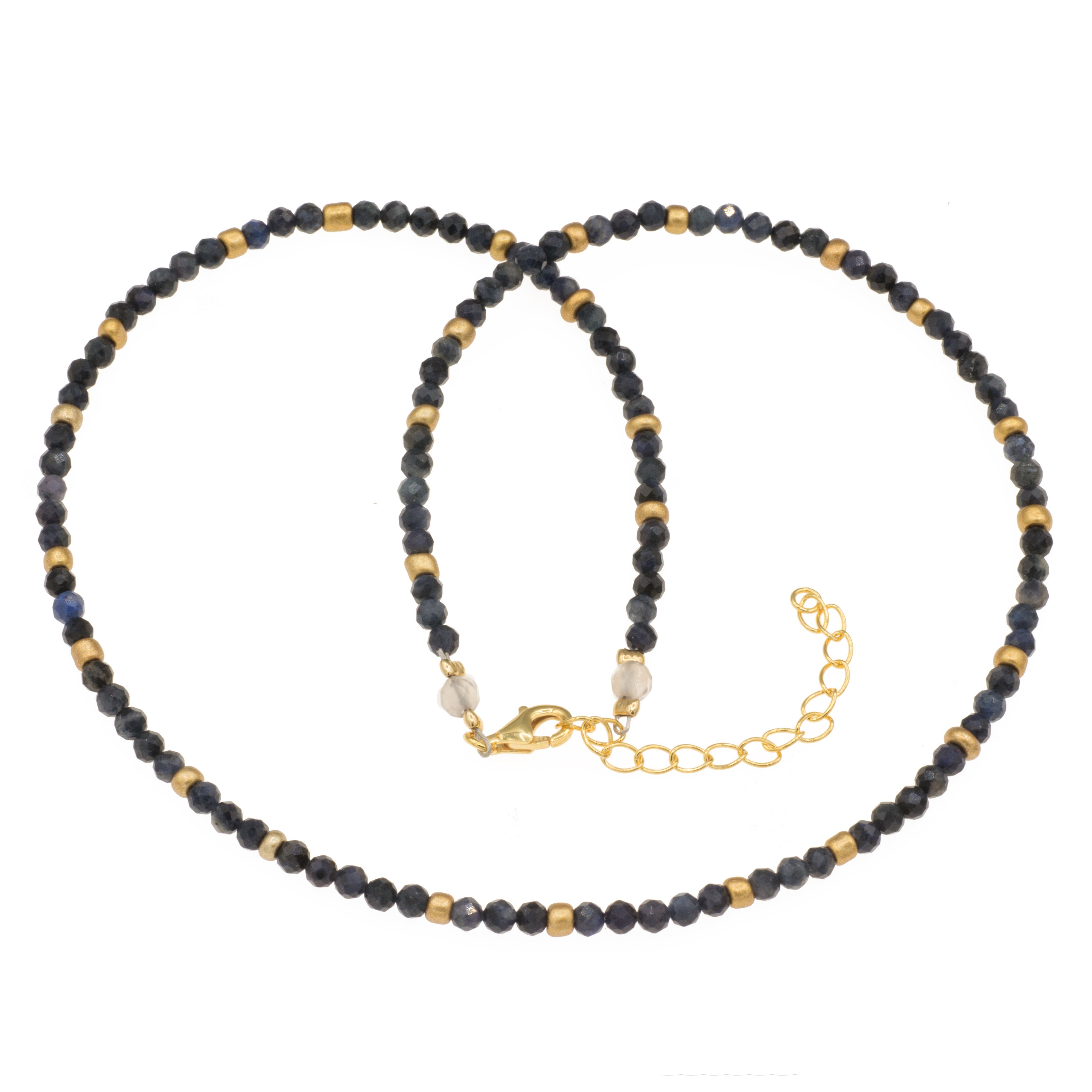 Bella Carina Perlenkette Kette mit echten Saphir Perlen 3 mm facettiert 42  - 47 cm, mit echten Saphir Edelstein Perlen