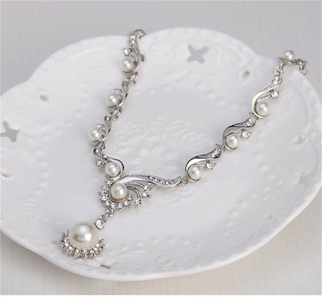 (1-tlg) Künstliche Ohrringe Anhänger Strasssteine Charm-Ketten-Set Set Perlen DAYUT Halskette