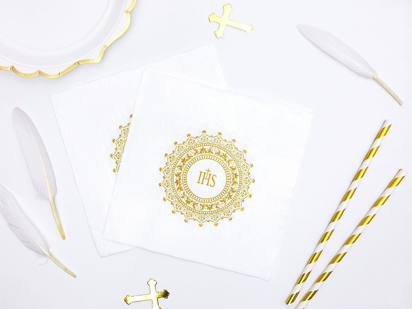 partydeco Papierserviette, Servietten IHS 33x33cm 20 Stück weiß gold