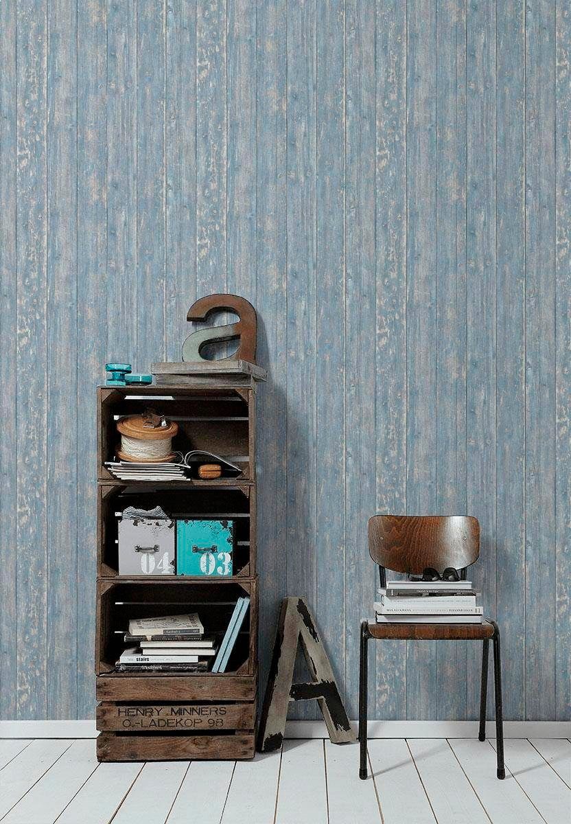 A.S. Création Vliestapete living Vintage, Holz, St), Beton-Optik blau/beige/natur glatt, walls Einfarbig uni, matt, Authentic (1 Tapete gemustert, Walls realistisch