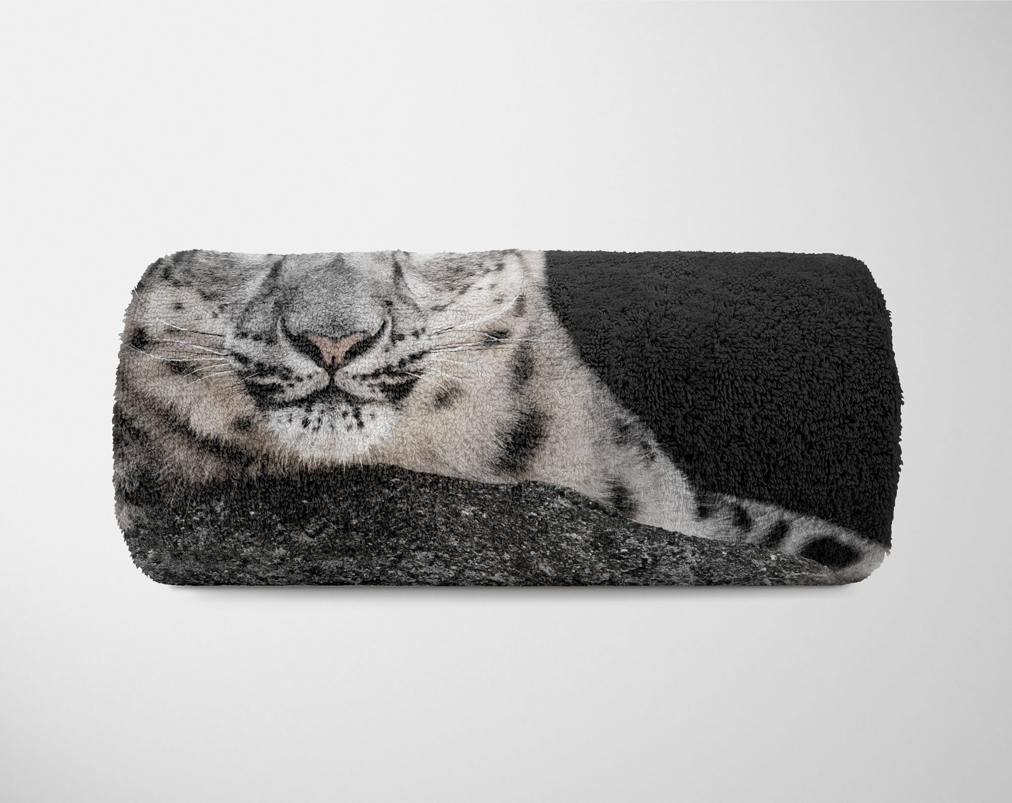 Sinus Art Handtuch Baumwolle-Polyester-Mix Handtücher Tiermotiv Handtuch mit Schneeleopard, (1-St), Saunatuch Strandhandtuch Kuscheldecke