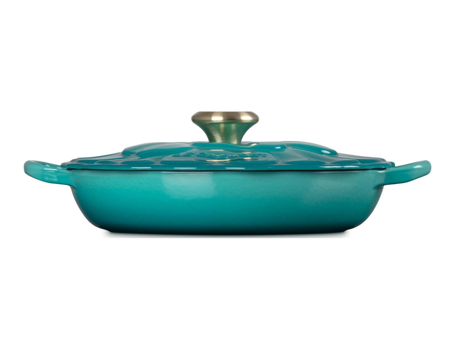 LE CREUSET Kochtopf Signature Gourmet-Profitopf Blume bleu riviera 26cm, Emailliertes Gusseisen
