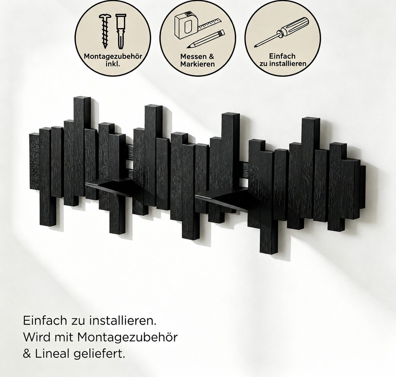 ibettertec Garderobenleiste Wandgarderobe,Hakenleiste aus Bambus,6 Haken für Kleidung, 6 Haken,Ein-/ausklappbar,für Flur,Diele,Badezimmer – Bild 2 von 5