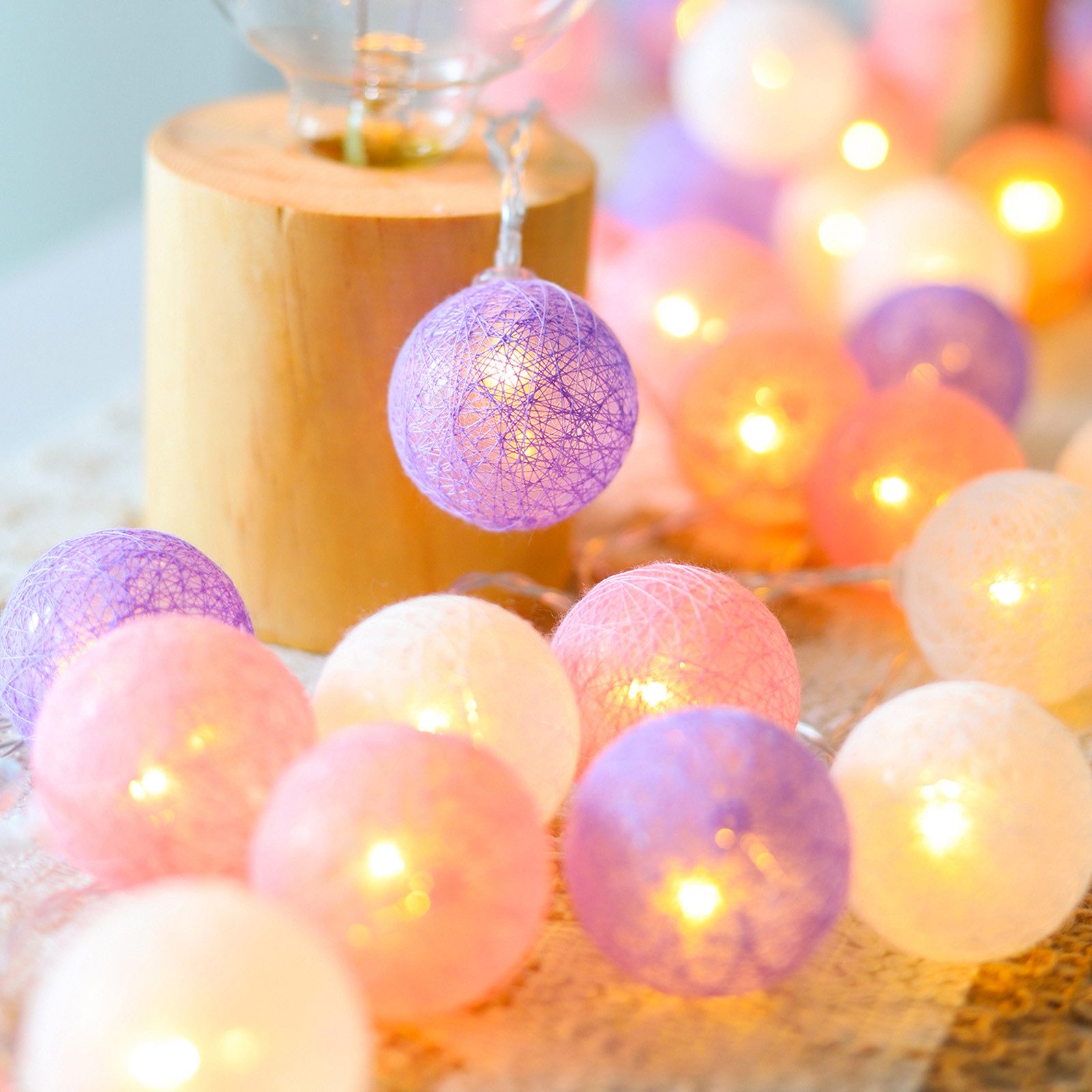 MUPOO LED-Lichterkette Wattebällchen Lichterkette Batteriebetrieben Festdek günstig online kaufen