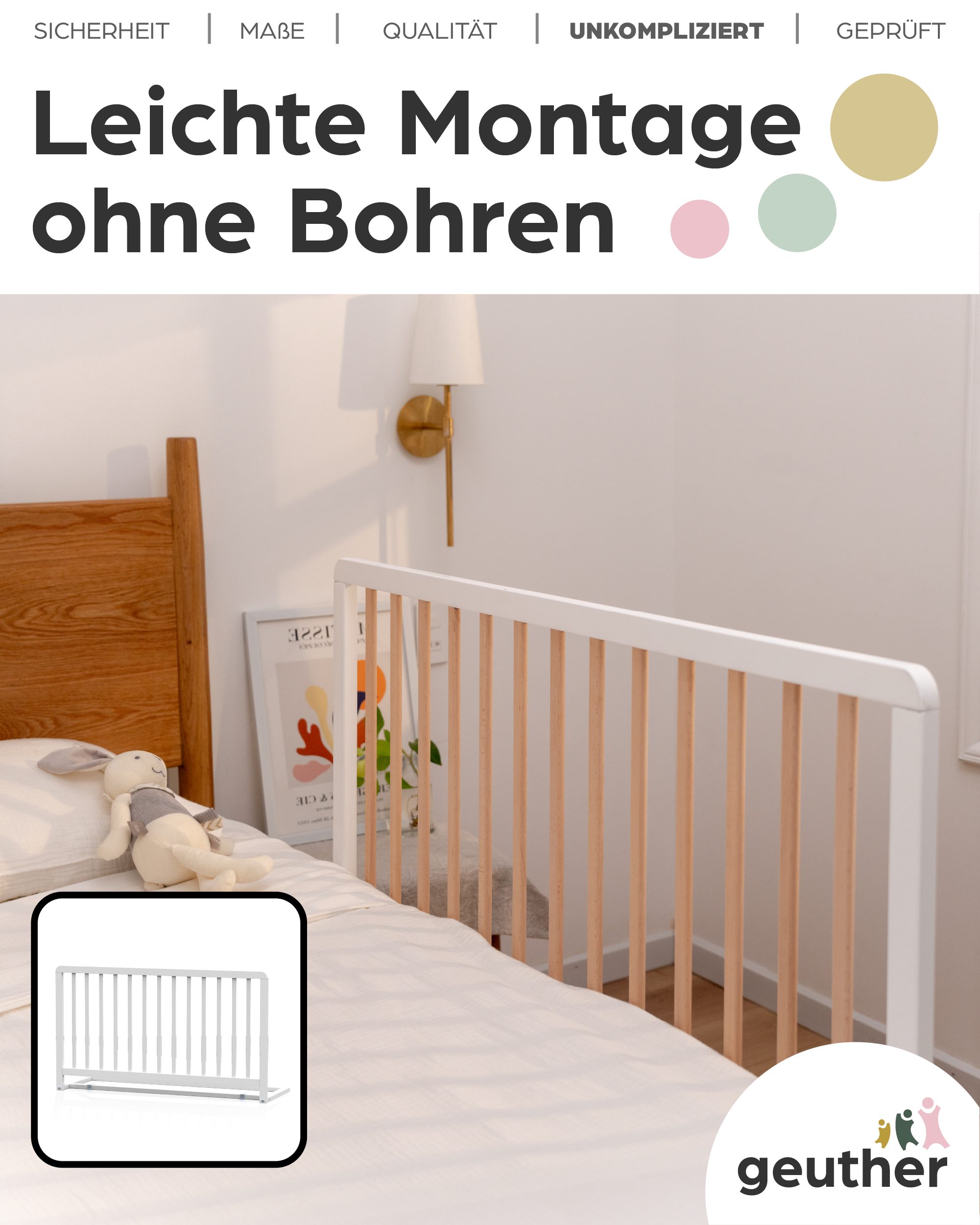 Geuther Bettschutzgitter Bettschutzgitter „Lissi“ – 60 cm hoch, 110 cm lang, auch für Boxspringbetten geeignet – Bild 5 von 5