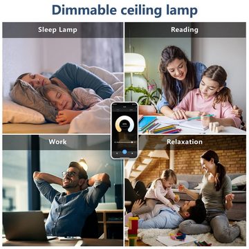 JDONG LED Deckenleuchte Compatible mit Alexa und Google Home Flach Rund WIFI LED Deckenleuchte, LED fest integriert, Tageslichtweiß, Flach Rund Smart LED Deckenlampe