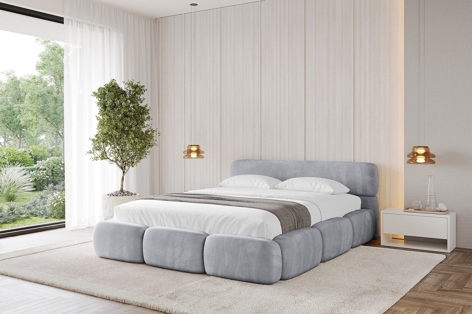ALTDECOR Polsterbett ELVA-v1 (Polsterbett mit Bettkasten und Lattenrost, Boxbett mit Matratze), Doppelbett mit Stauraum, Bett mit Kopfteil