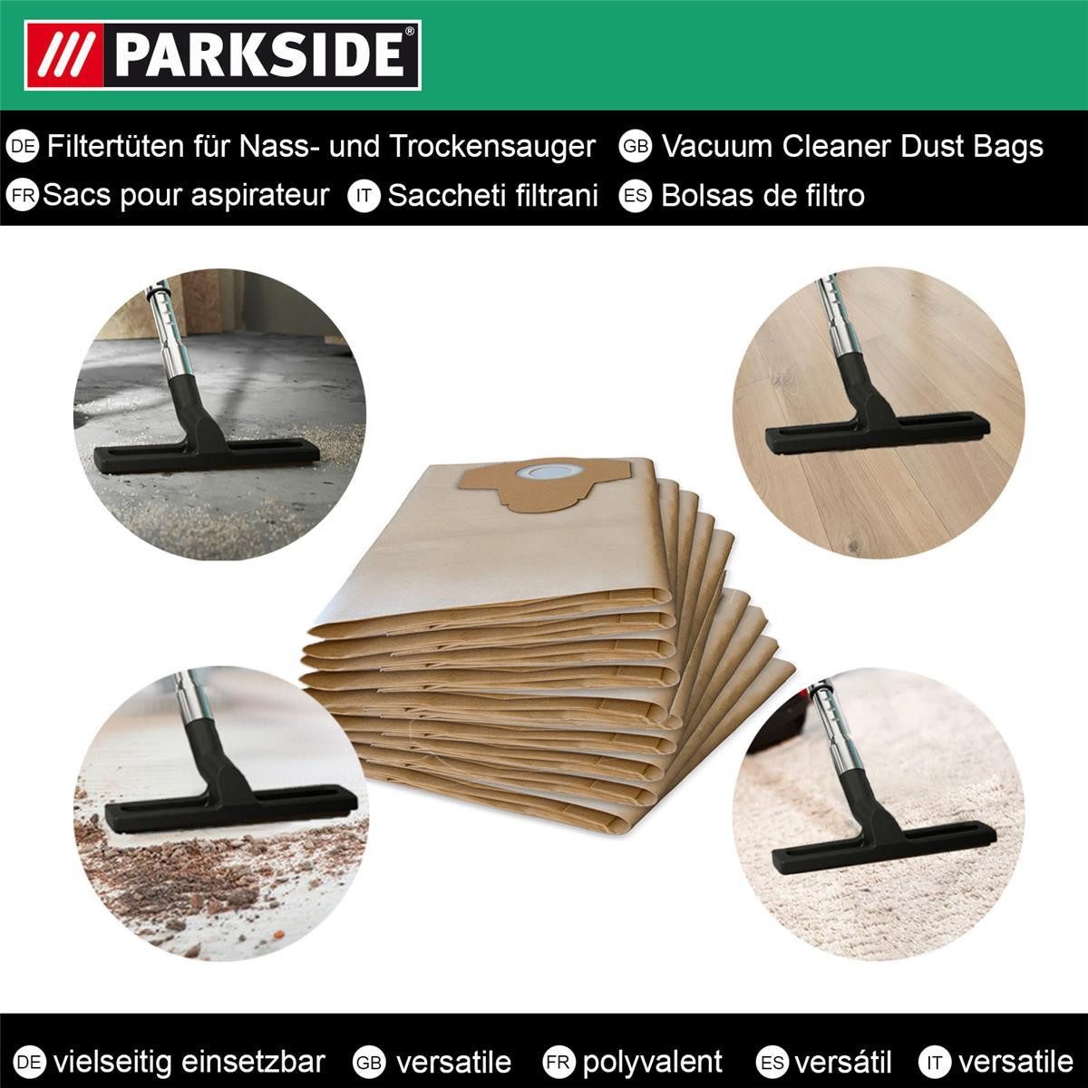Parkside Staubsaugerbeutel Papierfilterbeutel 30 L passend für PNTS Nass Trockensauger, 10 Stück, passend für Parkside PNTS 1400, 1500, 10 St., 10er-Pack, für Nass Trockensauger