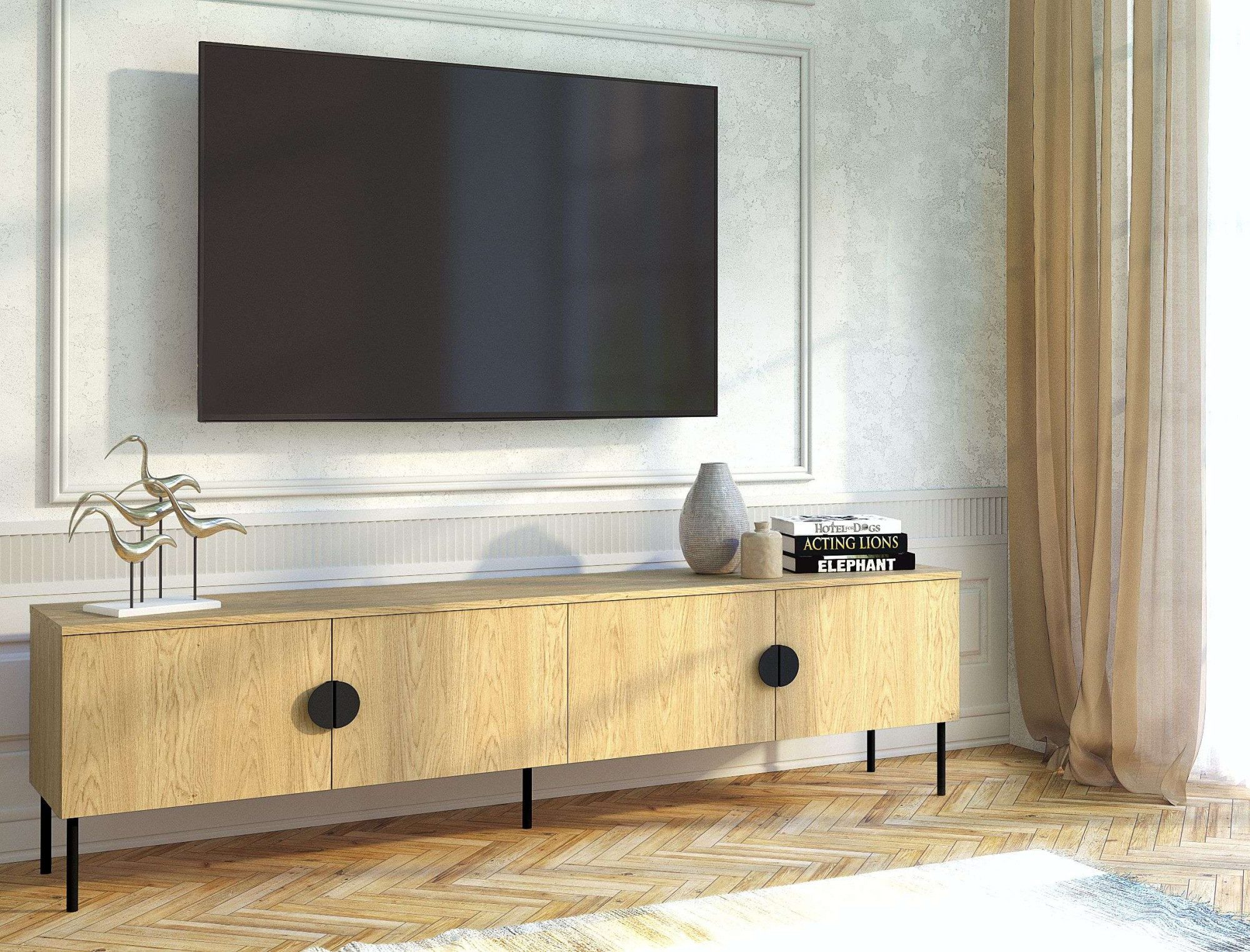Home affaire Lowboard BELLOT TV-Schrank mit 2 Türen, Maße B/T/H: 160/40/53,6 cm (1 St), in baltischer Eichenfarbe, mit holzähnlicher Struktur