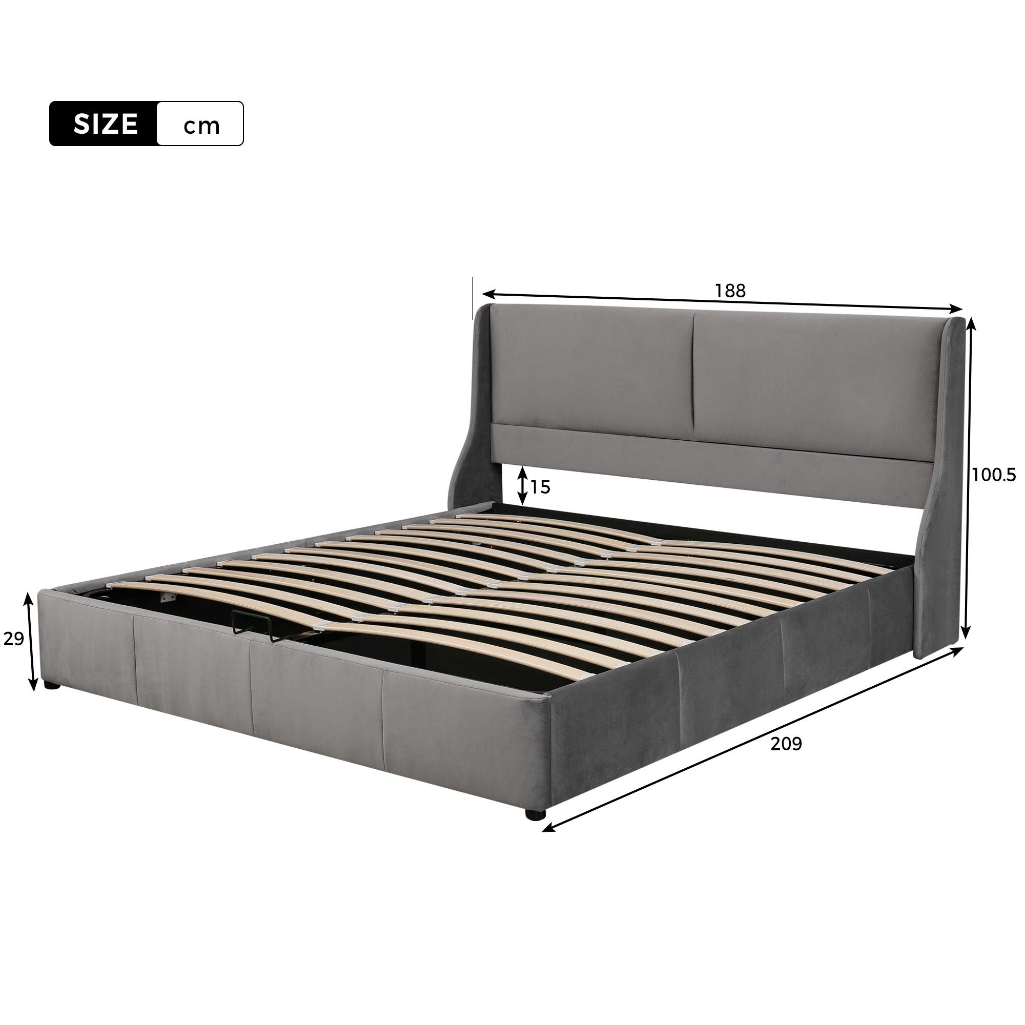 Boxspringbett (Polsterbett mit Lattenrost und Bettkasten), Doppelbett hydraulisches Funktionsbett, 180x 200 cm Bett, Samt