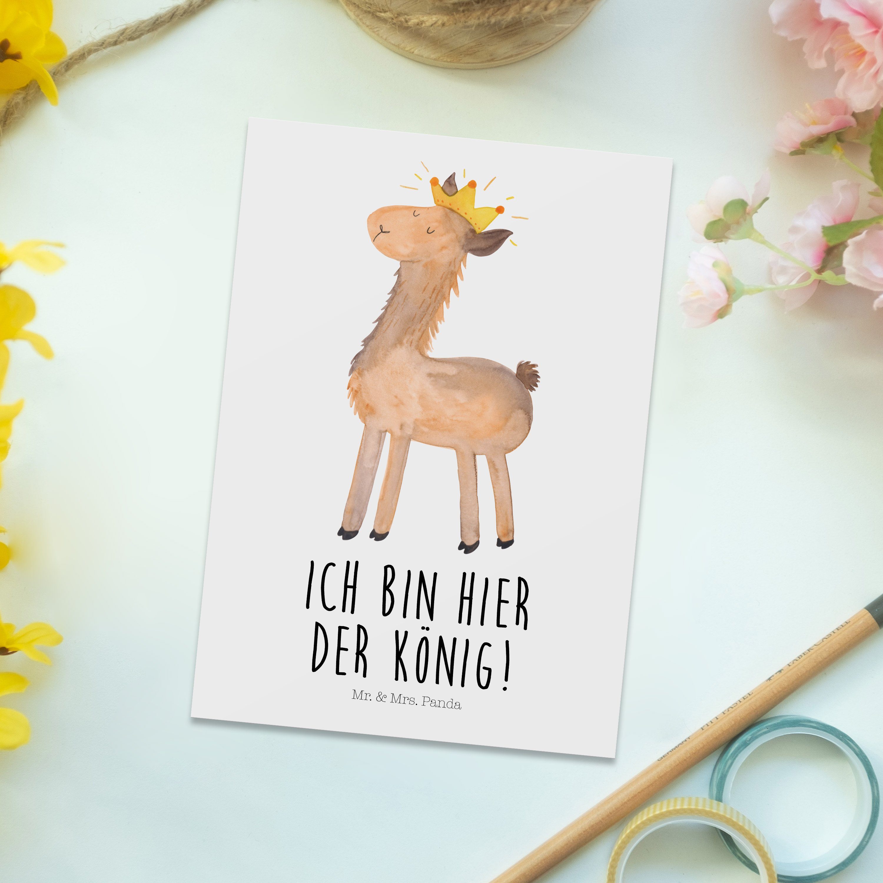 Mrs. Kollege, Abitur, Postkarte - Ei König Weiß Geschenk, Lama & Panda Büro - Ansichtskarte, Mr.