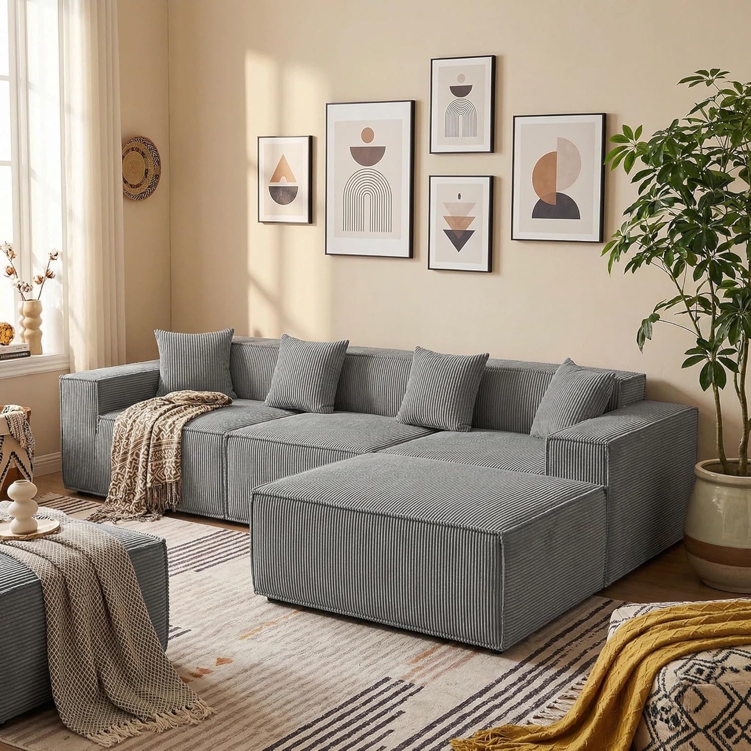 Happy Home Ecksofa Cord Ecksofa mit Schlaffunktion, 3-Sitzer, weich, ohne Holzrahmen
