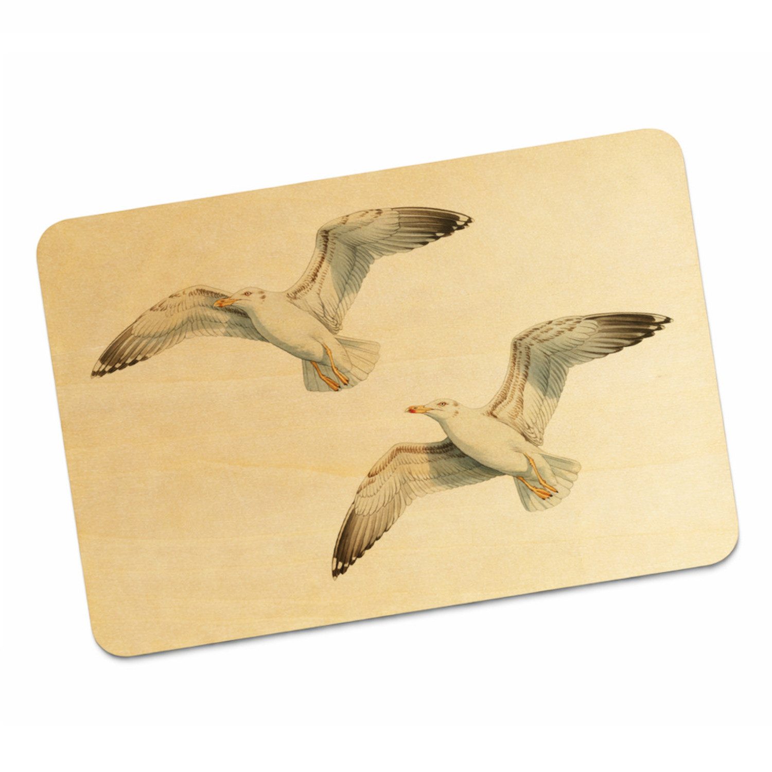 speecheese Postkarte Möwen im Flug Postkarte aus Holz maritim