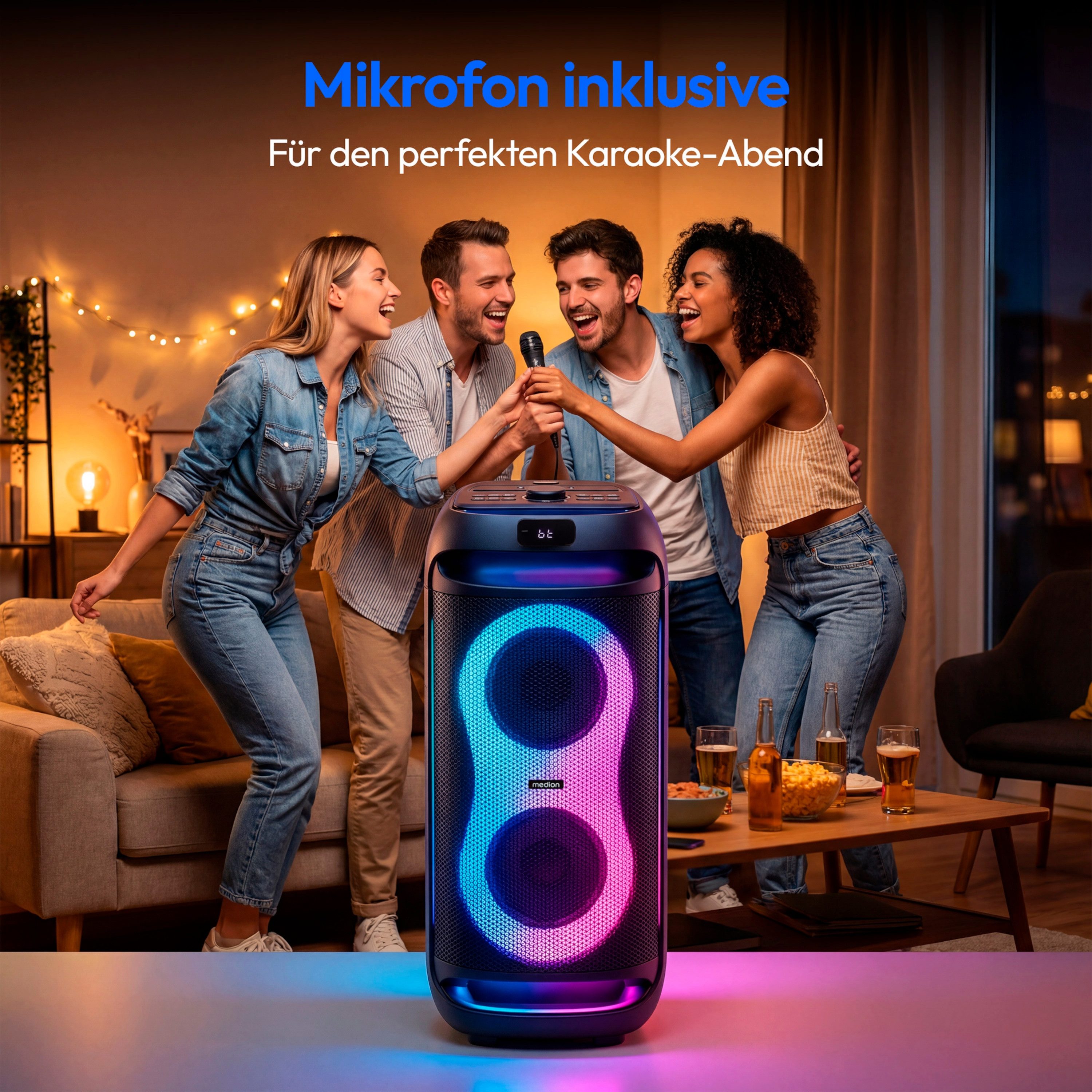 Medion® LIFE PE-2 Plus (MD400002) Bluetooth-Lautsprecher (Bluetooth, 60 W, True Wireless Stereo(TWS), LED-Beleuchtung an der Front & Tragegriffen) – Bild 4 von 5