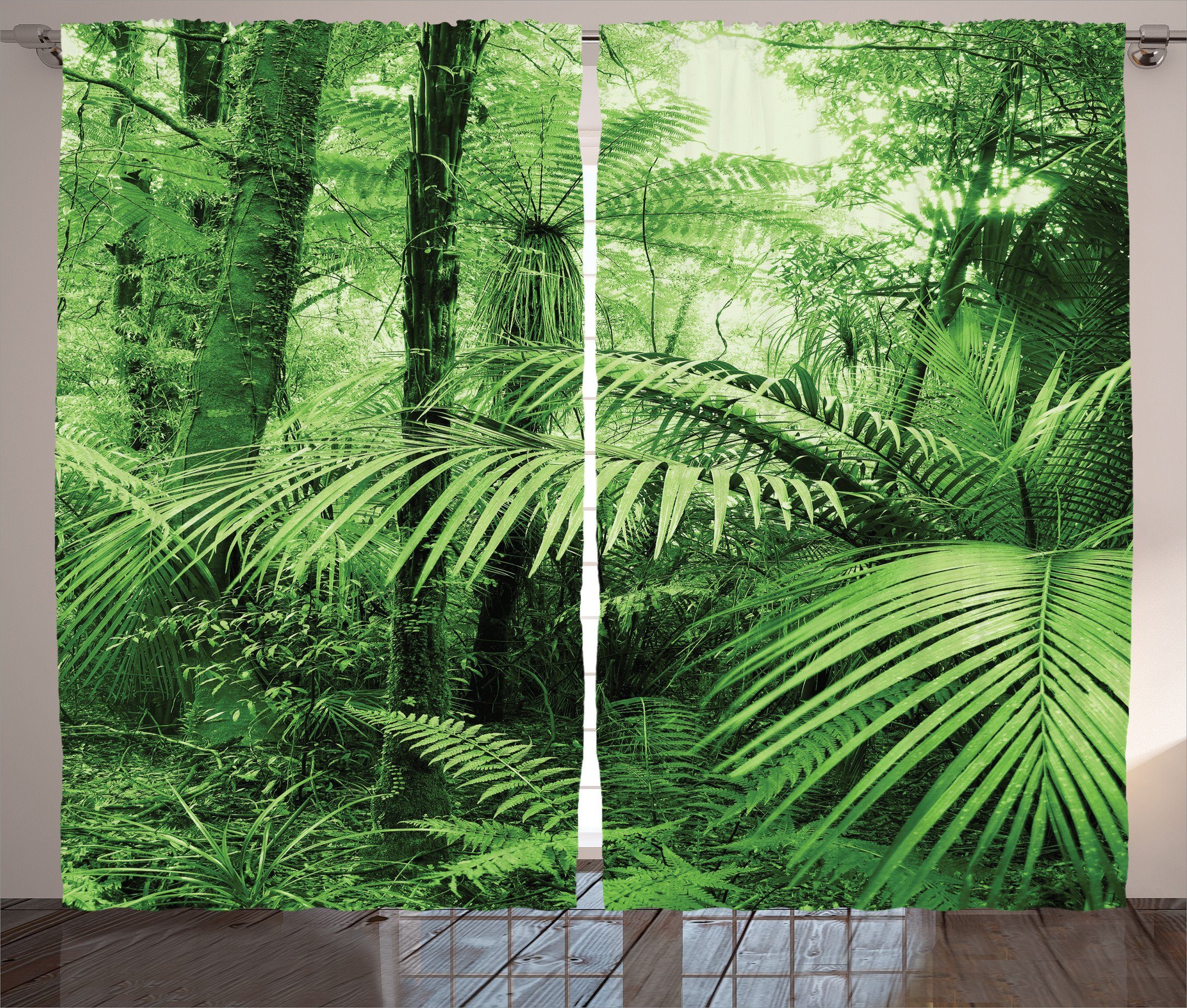 Gardine Schlafzimmer Kräuselband Vorhang Palmen Haken, Schlaufen Regenwald Abakuhaus, Pflanzen exotische mit und