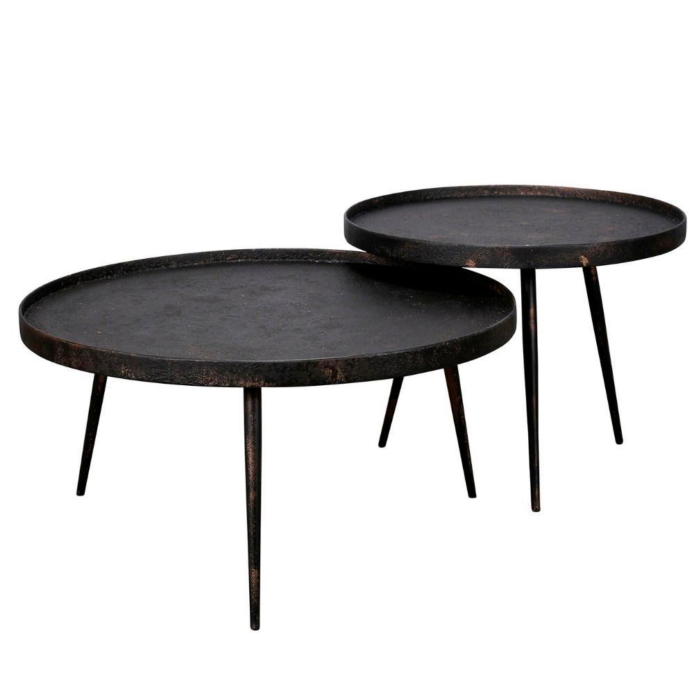 rund, RINGO-Living Set Couchtisch Möbel Amba und Bronze Beistelltisch 2er Schwarz Massivholz in