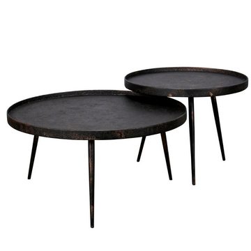 RINGO-Living Beistelltisch Massivholz Couchtisch Amba in Schwarz und Bronze 2er Set rund, Möbel