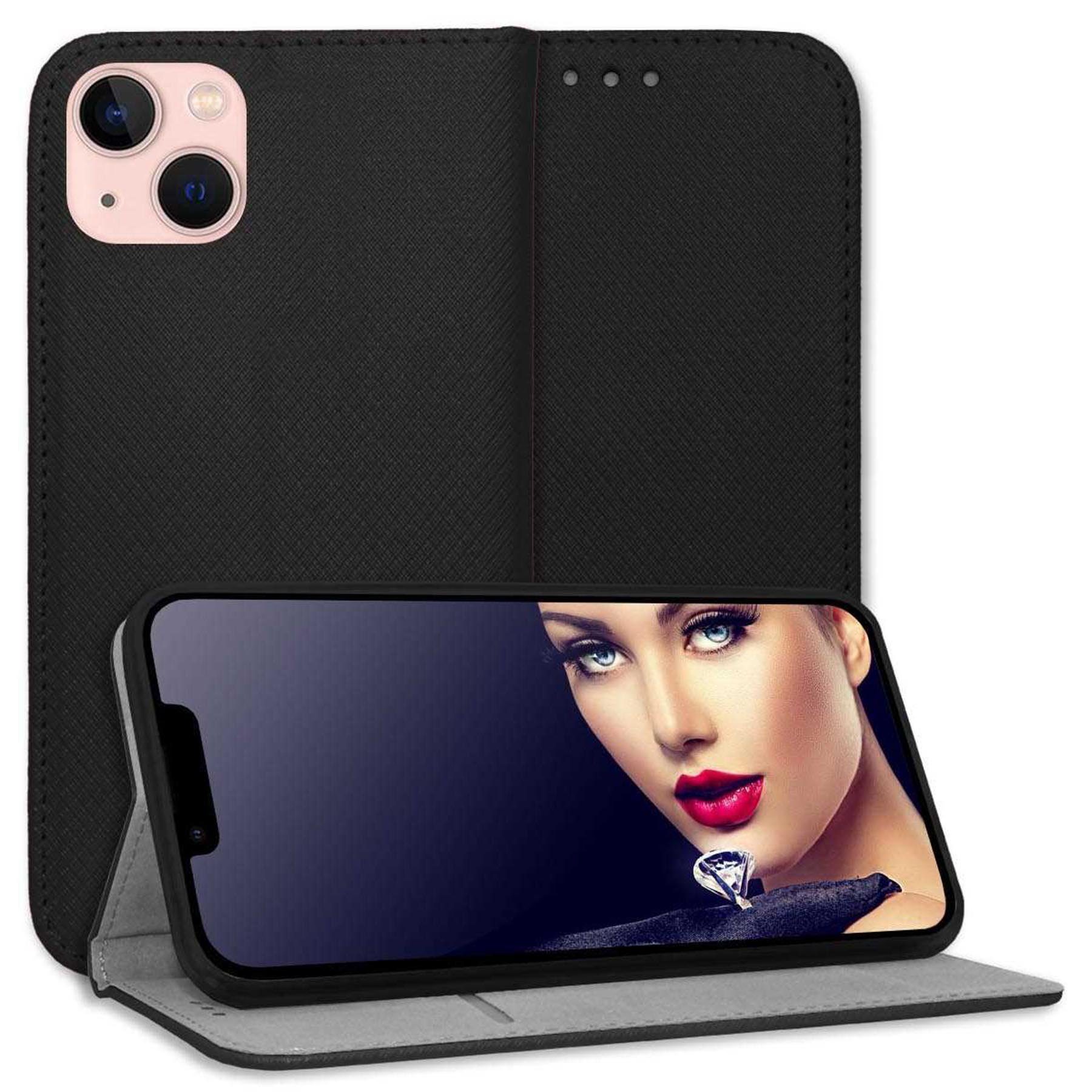 mtb more energy Smartphone-Hülle Smart Magnet für Apple iPhone 13 mini, Schwarz, Bookstyle Klapphülle Cover Wallet Case aus Kunstleder