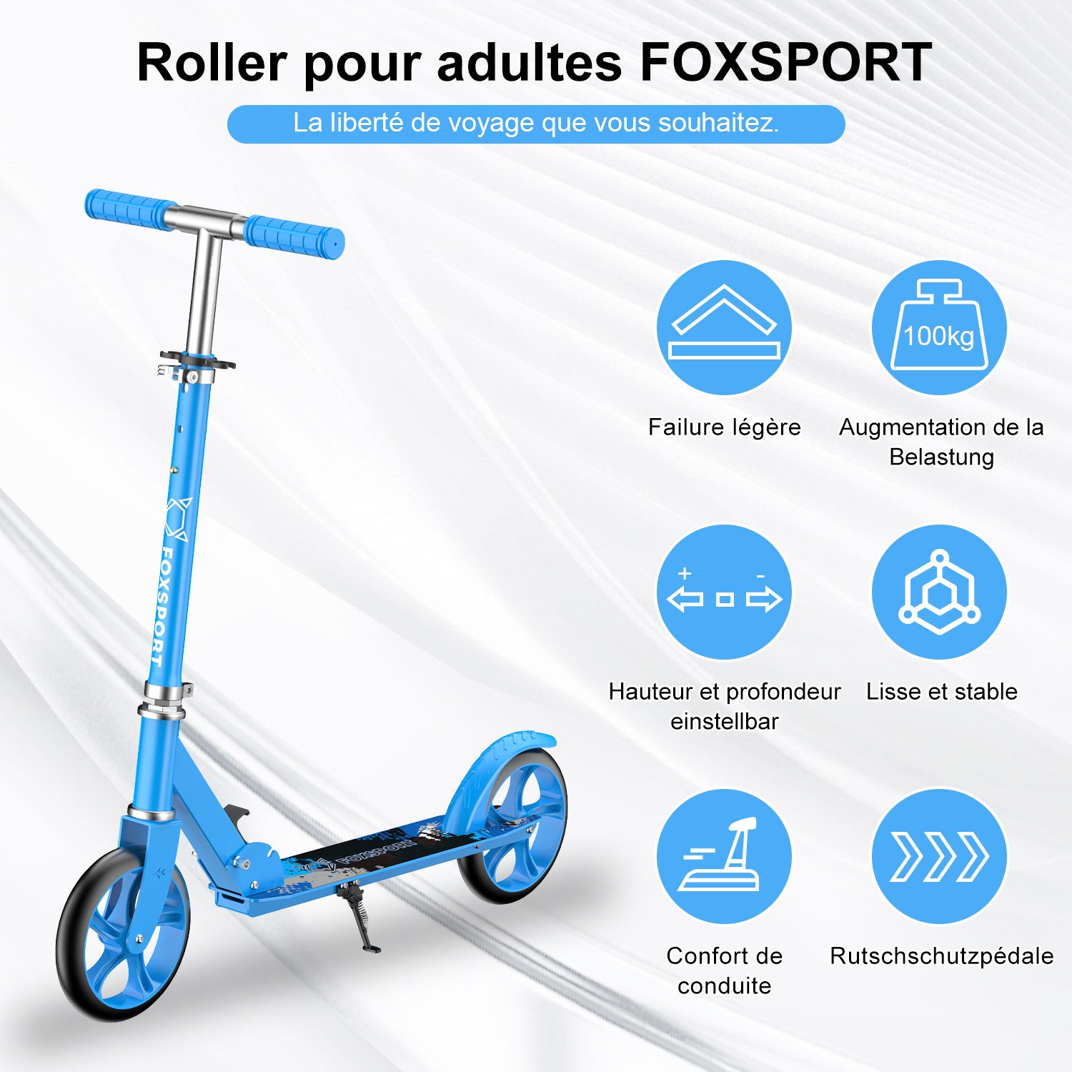 FOXSPORT Cityroller Leichter faltbarer, für Erwachsene und Kinder, 1 km/h, (Packung, mit Schutzblechen), klappbar&höhenverstellbar Scooter 4.7 Zoll Räder Maximale 100 kg