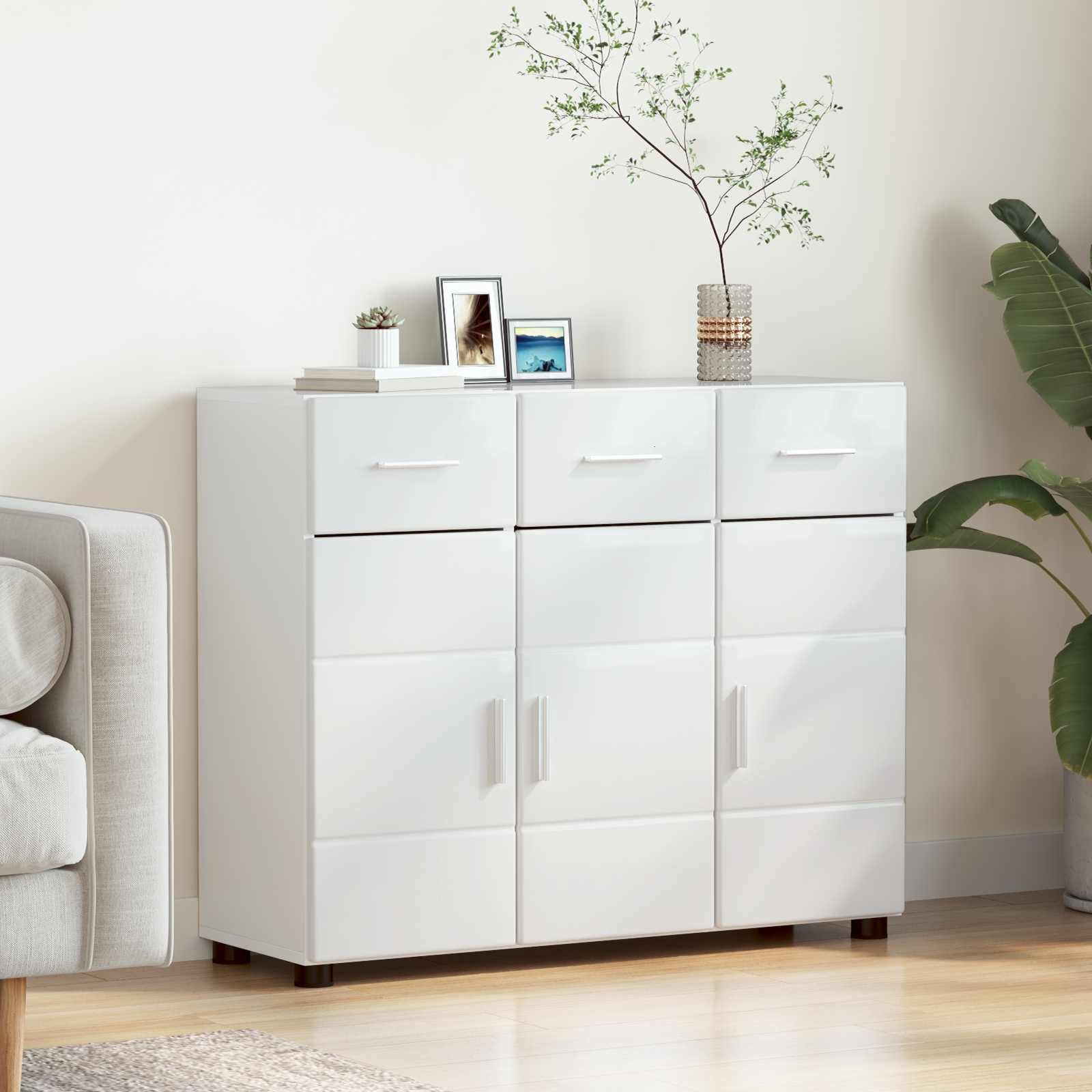 vidaXL Wohnzimmer-Set Sideboard FLORIN 88,5 x 30,5 x 73 cm Hochglanz Weiß, (1-St)