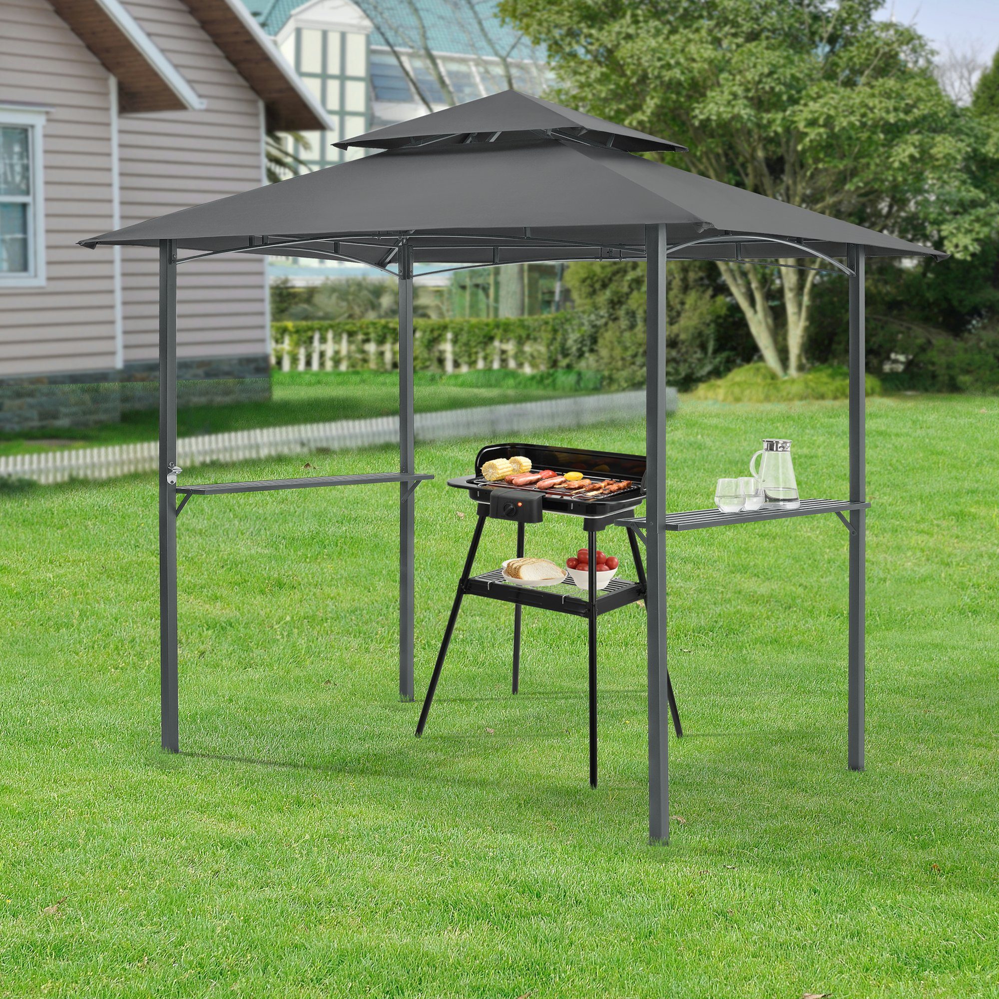 en.casa Grillpavillon, Parga Pavillon 250x241x151cm Dunkelgrau günstig online kaufen