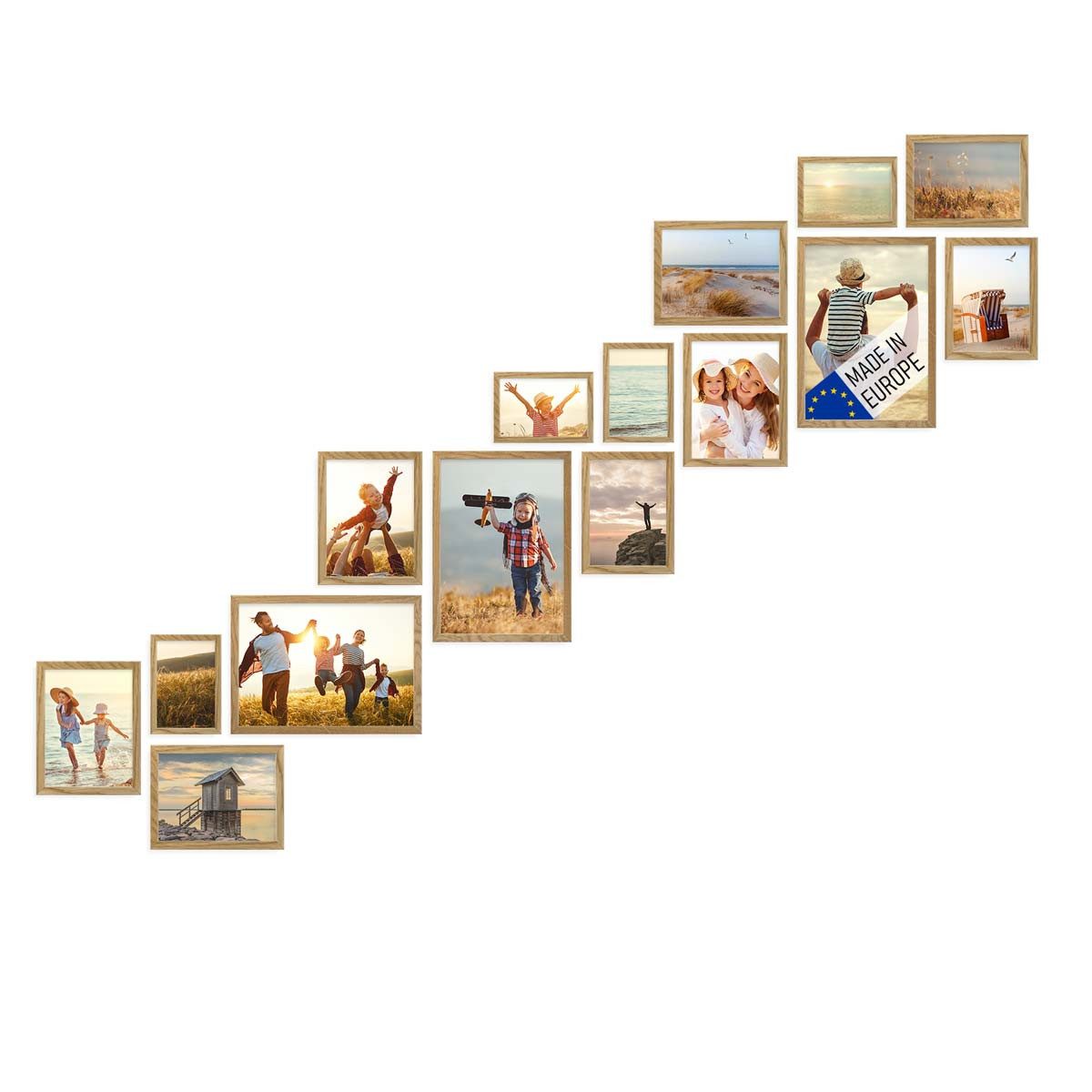 PHOTOLINI Bilderrahmen 15er Set Echtholz-Rahmen, Acrylglas 10x15 bis 21x30 günstig online kaufen