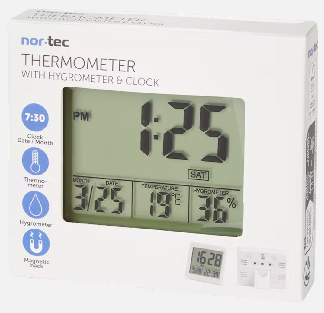 Spectrum Raumthermometer Innenraumthermometer mit Uhr Thermo-Hygrometer
