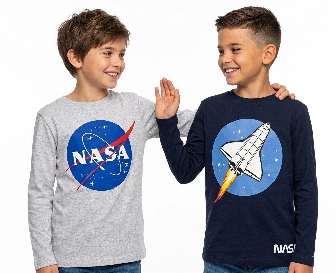 NASA Langarmshirt 2x NASA Langarm T-Shirts Doppelpack Jungen + Mädchen Sweatshirt NASA Logo Druck