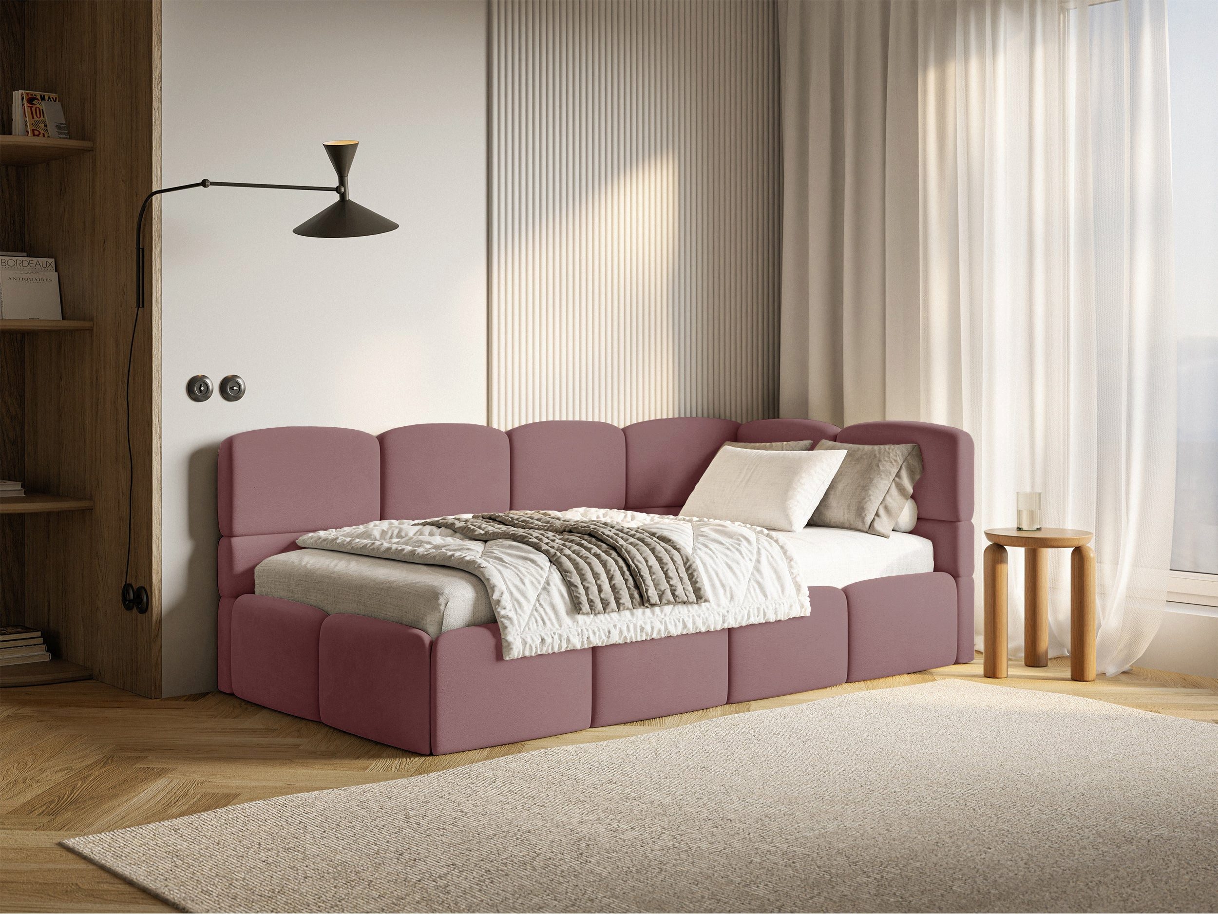 Selsey Jugendbett CLOUDY, mit Kopfteil, Matratze & Stauraum, Easy-Clean-Velours, 120x200 cm