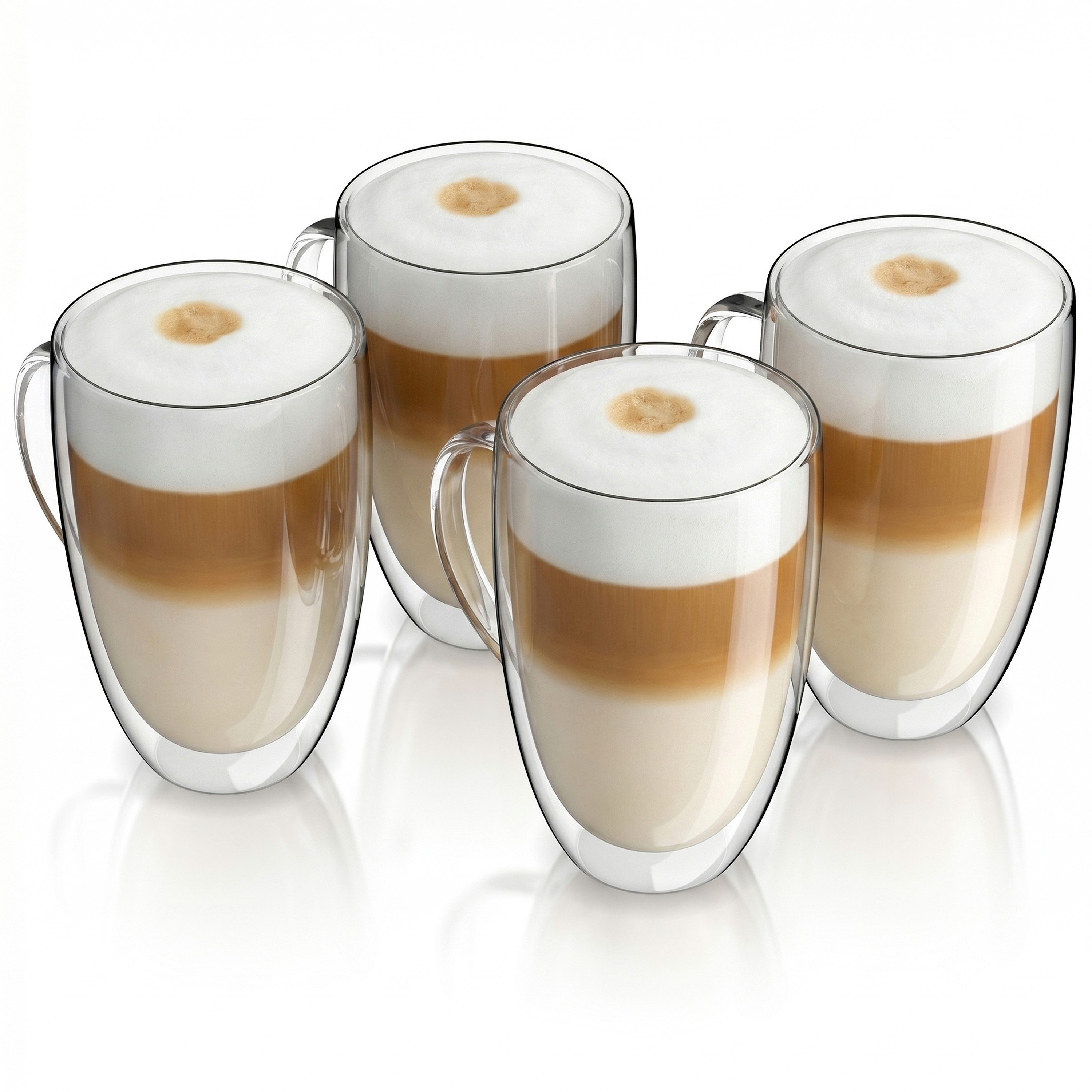 Arendo Gläser-Set Thermoglas Set 4x 450 ml, doppelwandig, mit Henkel, Borosilikatglas, 4-tlg., Glas, für Latte Macchiato, Cappuccino, Tee, hitzebeständig spülmaschinenfest