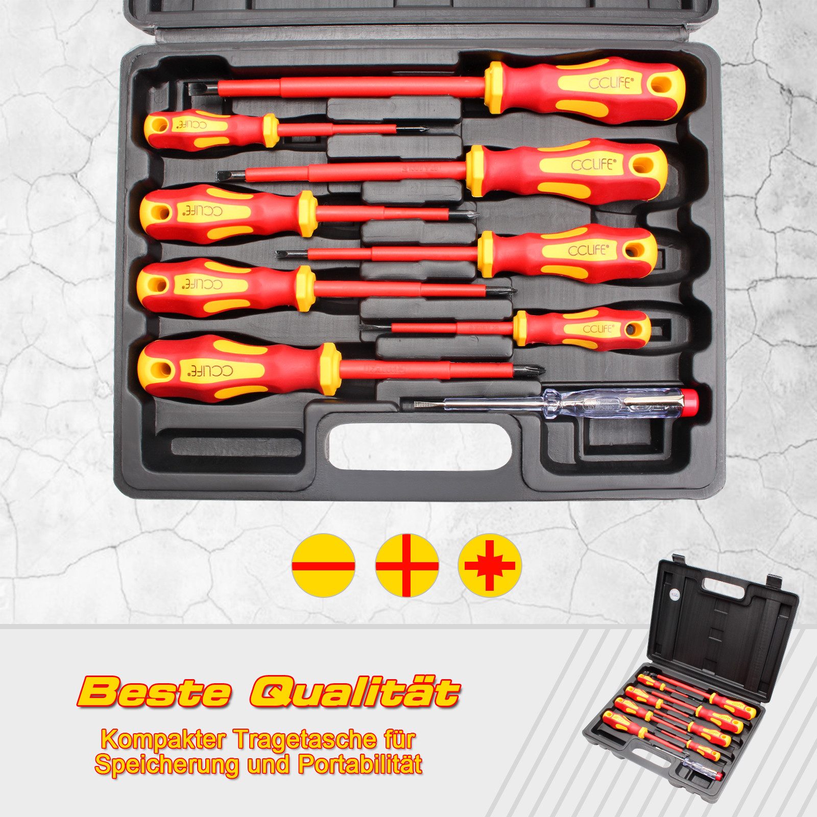 CCLIFE Schraubendreher Isolierter Schraubendreher VDE Schraubenzieher Satz, (9 St)