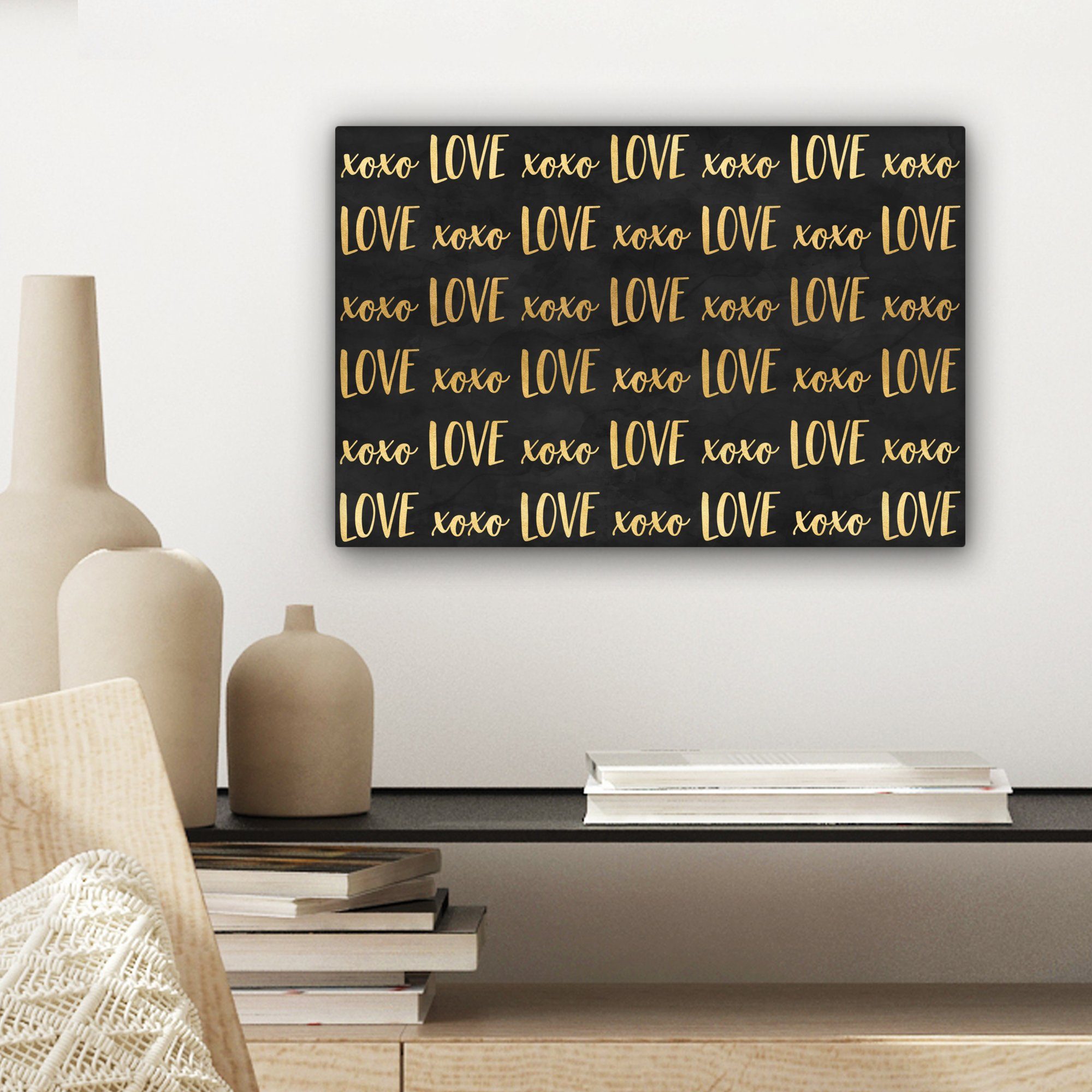 Leinwandbilder, Gold OneMillionCanvasses® - Liebe (1 - 30x20 Muster Aufhängefertig, cm - Schwarz, Leinwandbild St), Wanddeko, Wandbild