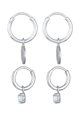 Elli Ohrring-Set Creolen Plättchen Opal Edelstein 2er Set 925 Silber, Plättchen, Schmuckset