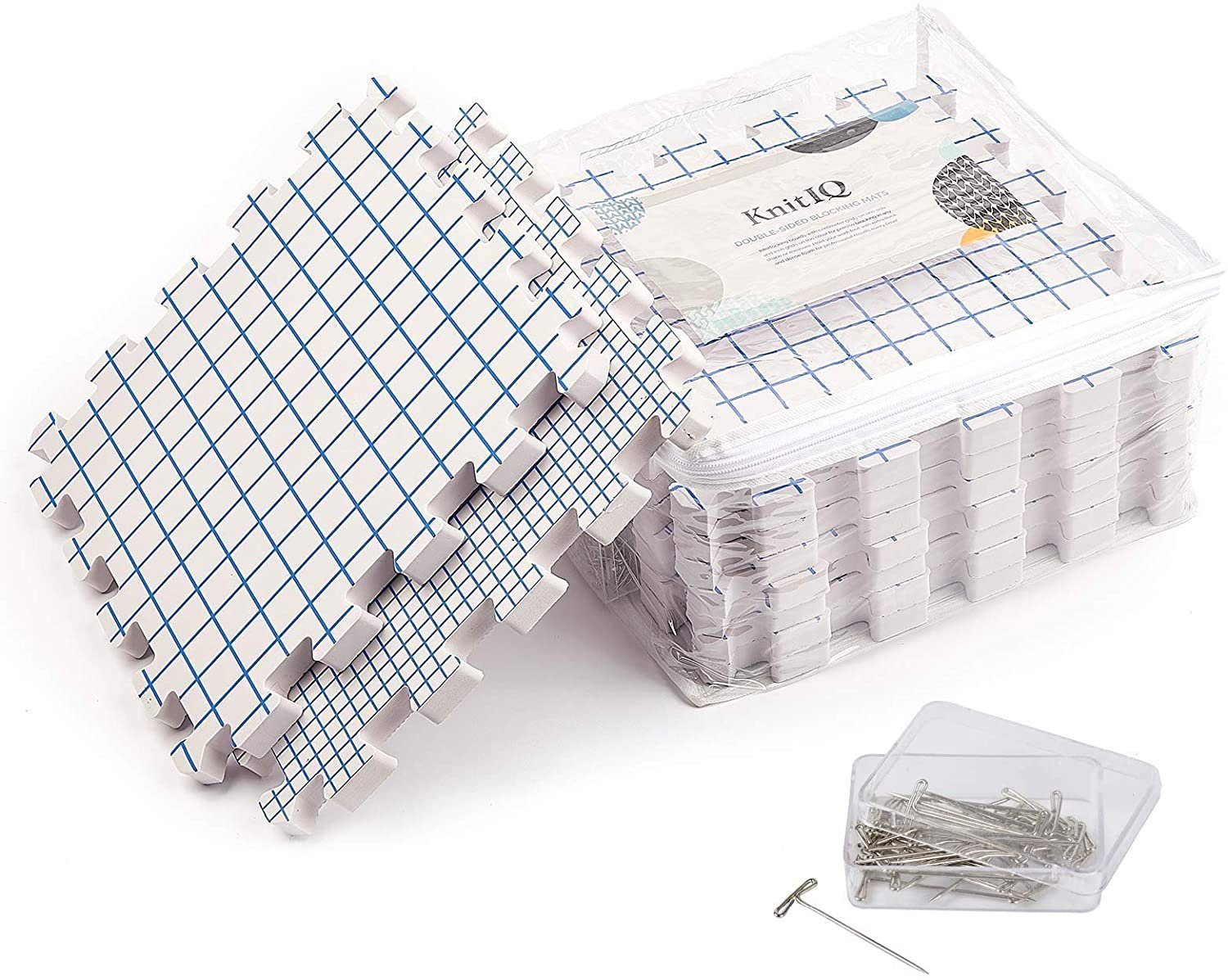 Tasche & Standard KnitIQ Stricken Set 9er cm Spannmatten Standard Nadeln Set Häkeln Spanngurt Weiss Weiß 100 1,9 Set Tiefe,
