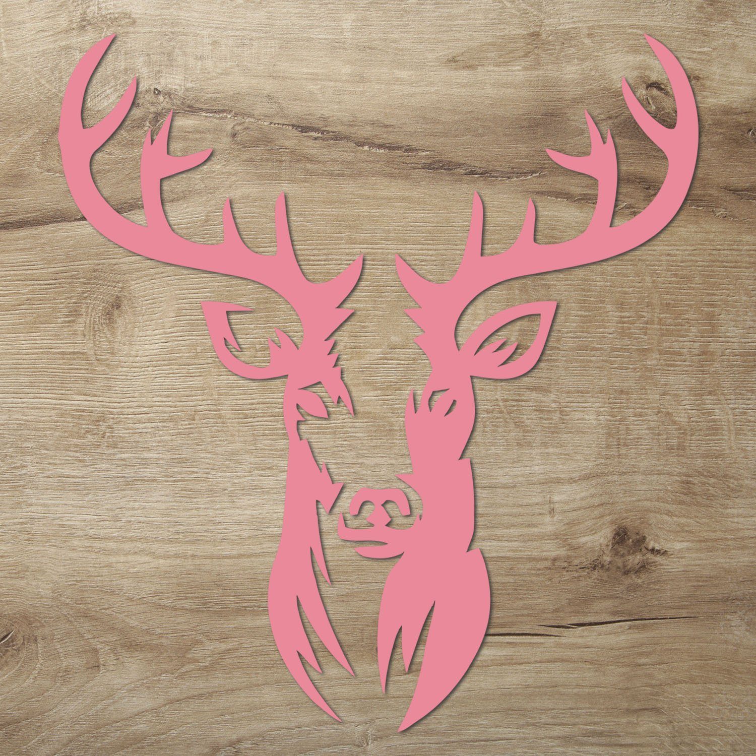 Wanddekoobjekt erhältlich aus Namofactur Deko Holz Hirschkopf verschieden Holz Wandtattoo Hirsch Kopf XXL Rosa Farben (2-teilig), Motiv, in