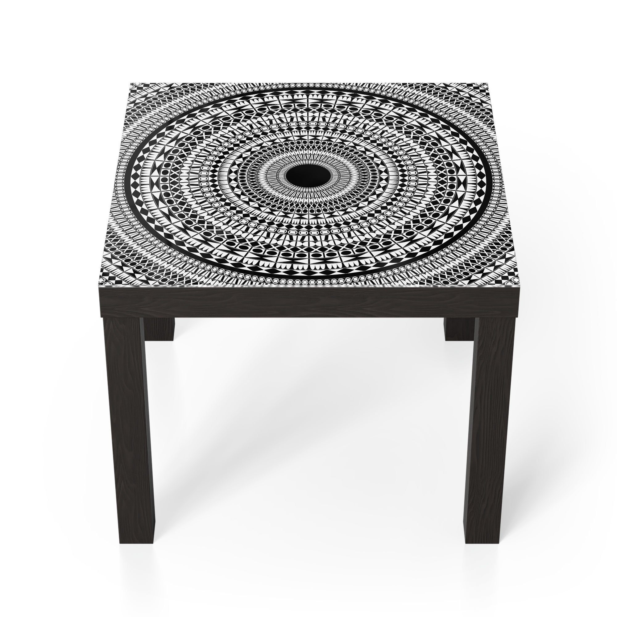 Schwarz Glas 'Kreisförmiges Glastisch DEQORI Couchtisch Beistelltisch Mandala', modern