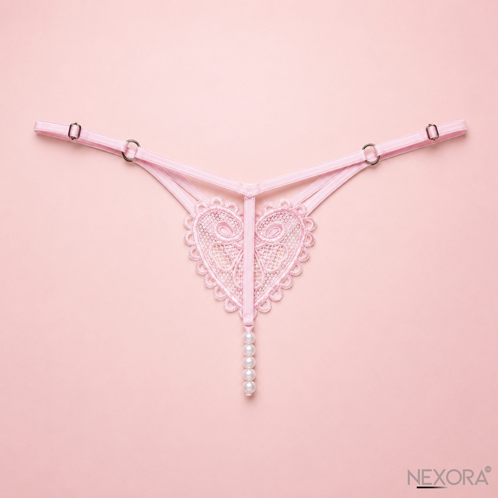 NEXORA INTIMATES™ String-Ouvert Damen String Tanga Rosa mit Herz-Stickerei und Perlen One Size XS-XL (Einzelartikel, 1-teilig) Tanga mit Perlen, Perlentanga