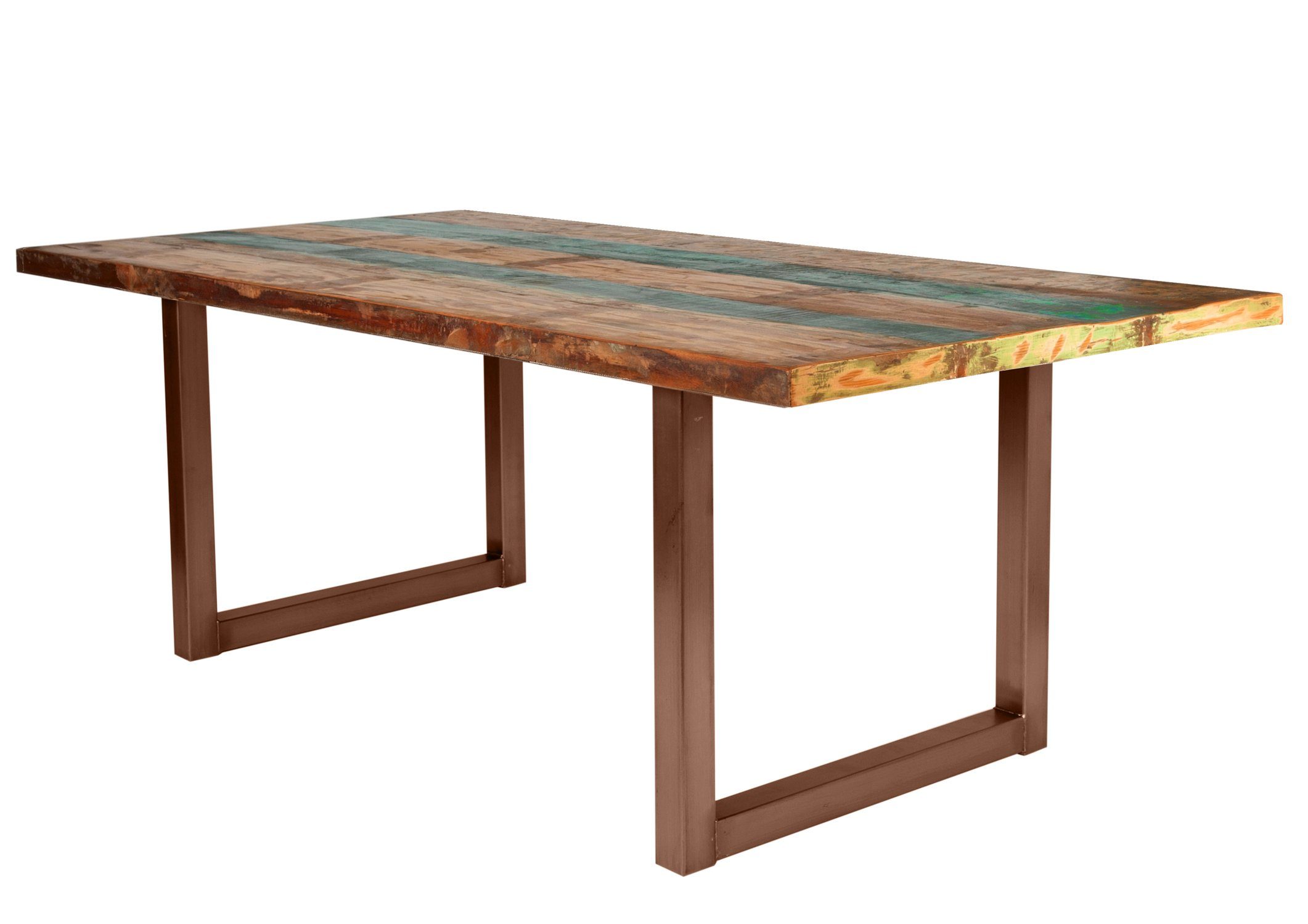 TPFLiving Esstisch Angelos - Platte Altholz, Gestell Stahl (jedes Stück ein Unikat - Platte bunt lackiert, Gestell braun, Esstisch - Desinger Tisch Luxus - Esstisch massiv), Plattenstärke 40 mm - Esstisch 160x85cm