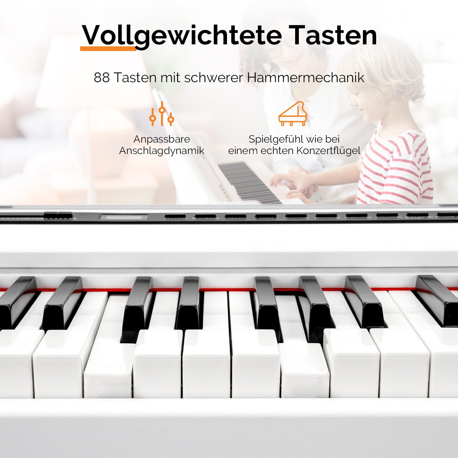VINGLI Digitalpiano GDP-104 E Piano 88 Tasten, vollgewichtete Tastaturen, Dual Bluetooth, Digitalpiano mit Klavierständer, Weiß/Schwarz/Schwarznussbraun – Bild 3 von 5
