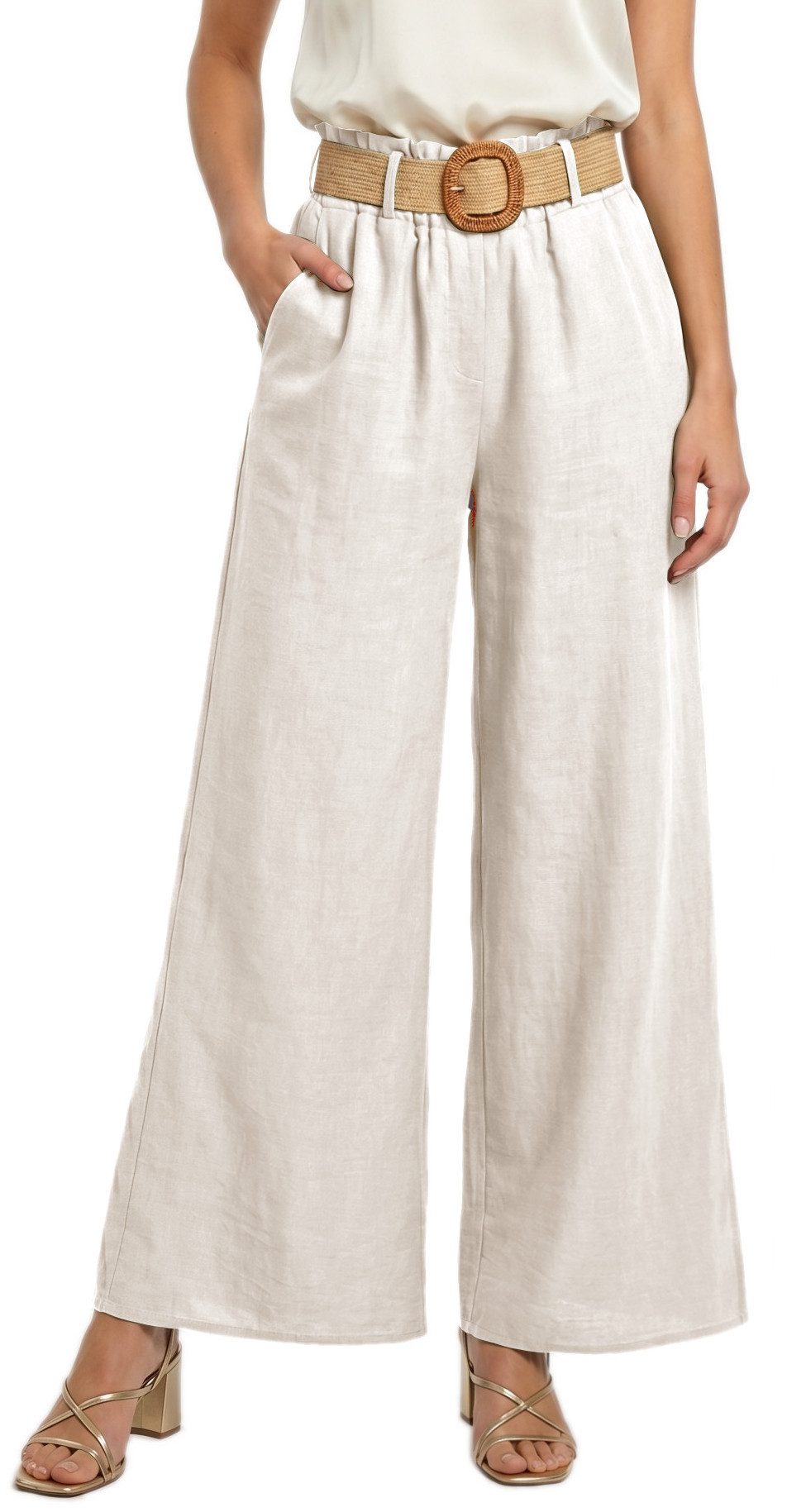 dy_mode Palazzohose Damen High Waist Palazzohose Weitbein Hose Schlupfhose Sommer Strand in Unifarbe, High Waist, mit elastischem Bund