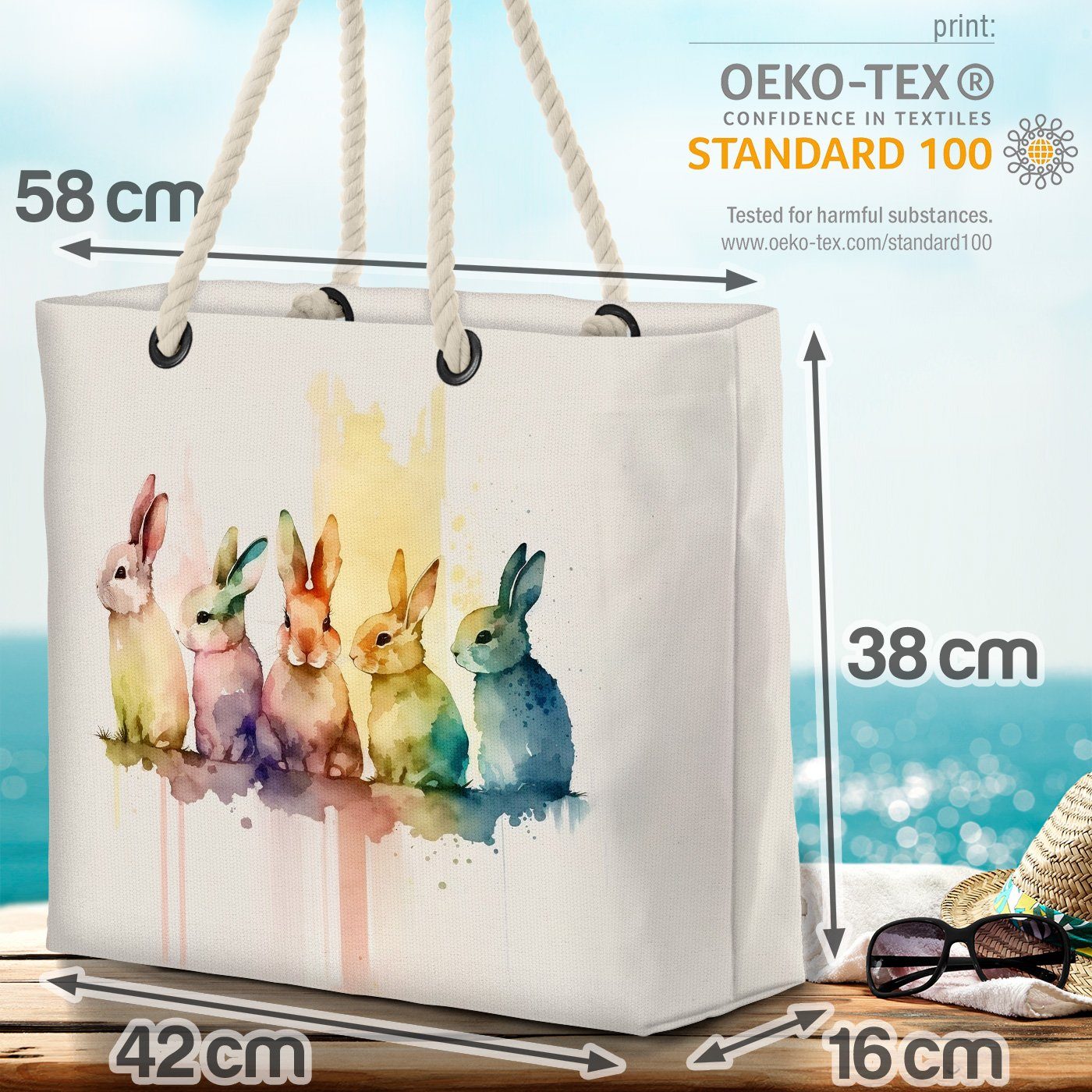 VOID Ostern Designprint Tasche Osterhasen Strandtasche Bunte (1-tlg), Beach Bag Einkaufstasche