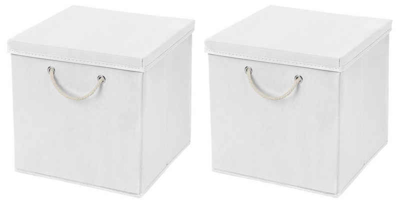 Faltbox 2 Stück 30 x 30 x 30 cm Aufbewahrungsbox Stoffboxen in verschiedenen Farben (2er SET 30x30x30) Faltbox moderne Faltkiste Maritim mit Kordel 30cm