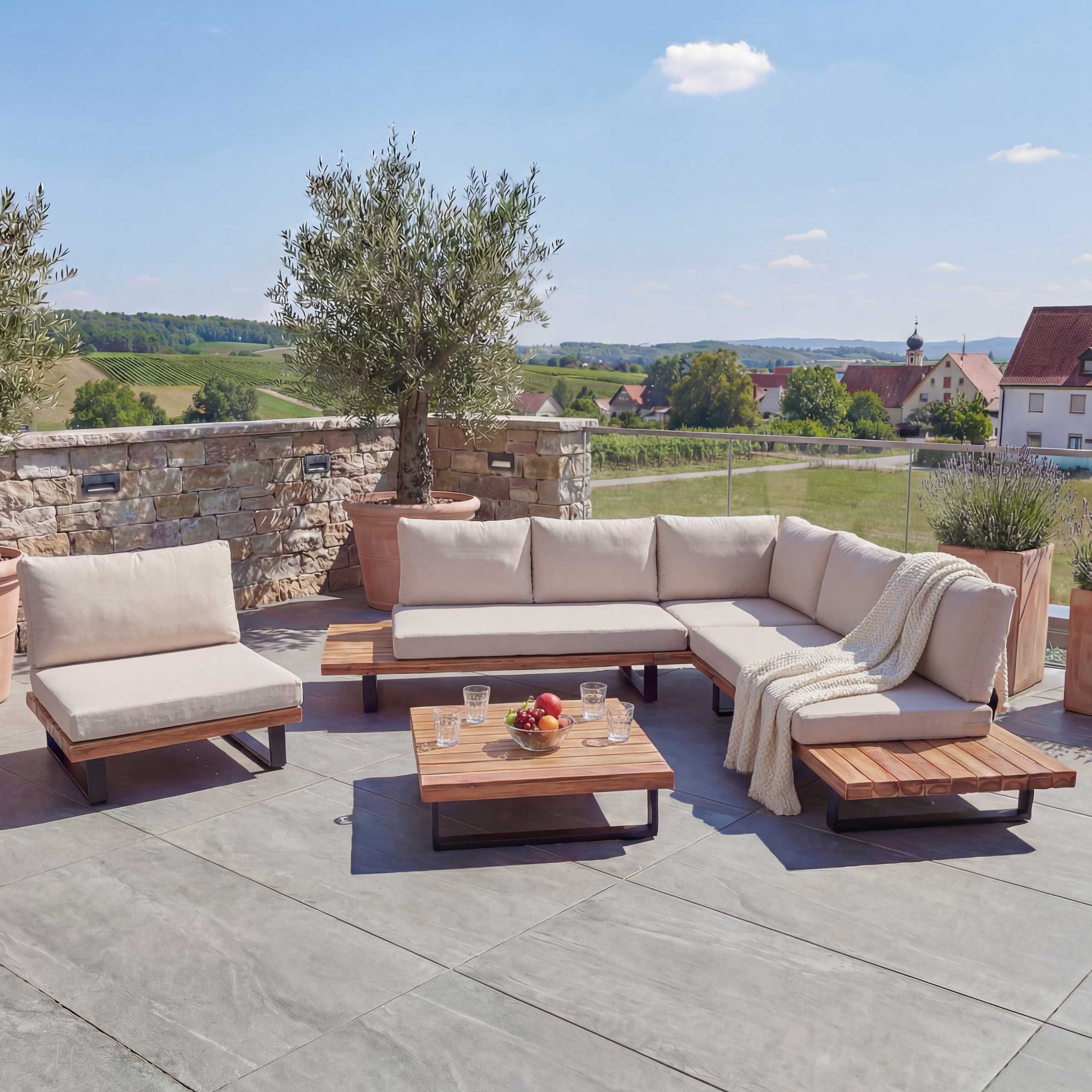 MCW Loungeset MCW-H54-Set, (4-tlg), Wasserabweisende und abnehmbare Bezüge, Hohe Stoffqualität 230g/m²