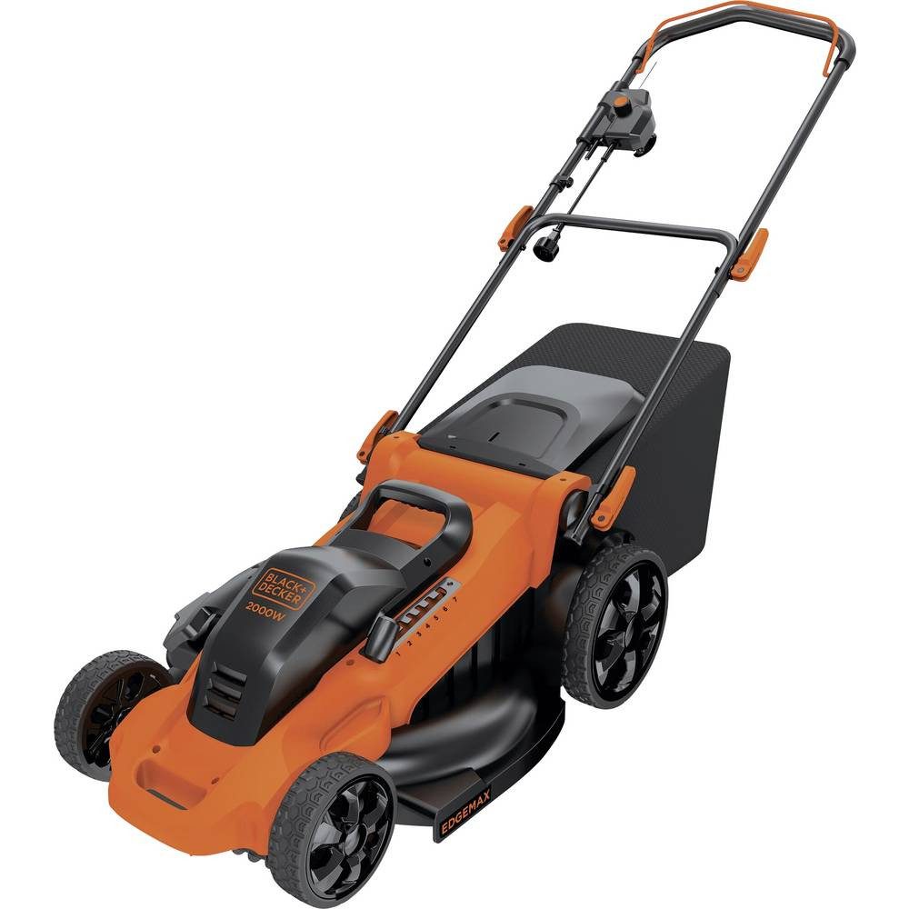 Black + Decker Akkurasenmäher Elektro Rasenmäher mit Schnitthöhenverstellung, Mulchfunktion 2000 W, mit Schnitthöhenverstellung, Mulchfunktion