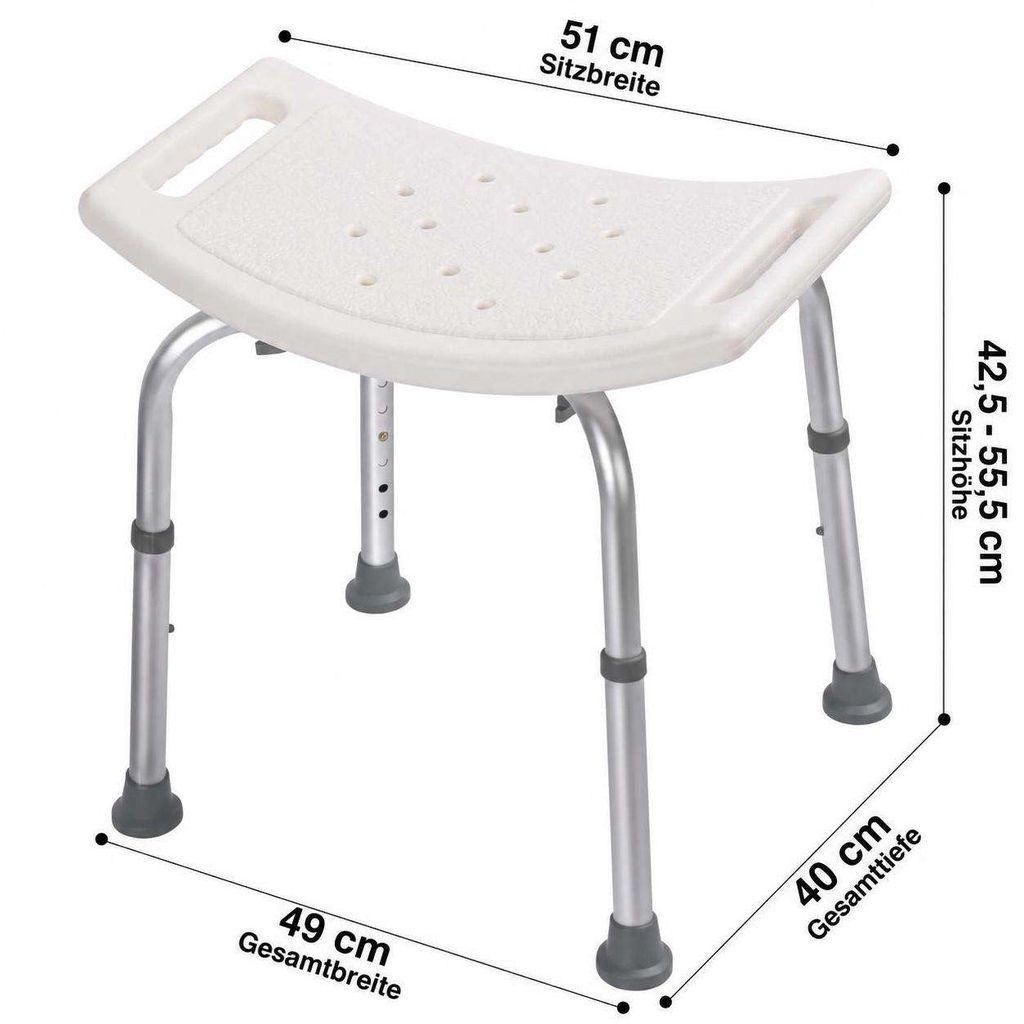 Aiorber Badhocker Aiorber-Höhenverstellbarer Duschhocker Weiß Aluminium Badesitz