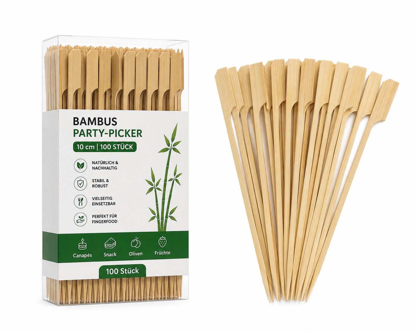 HH-Haushalt Grillbesteck-Set Bambus Party-Picker (Fingerfood-Spieße) 100 Stück 10cm lang von HH-Haushalt