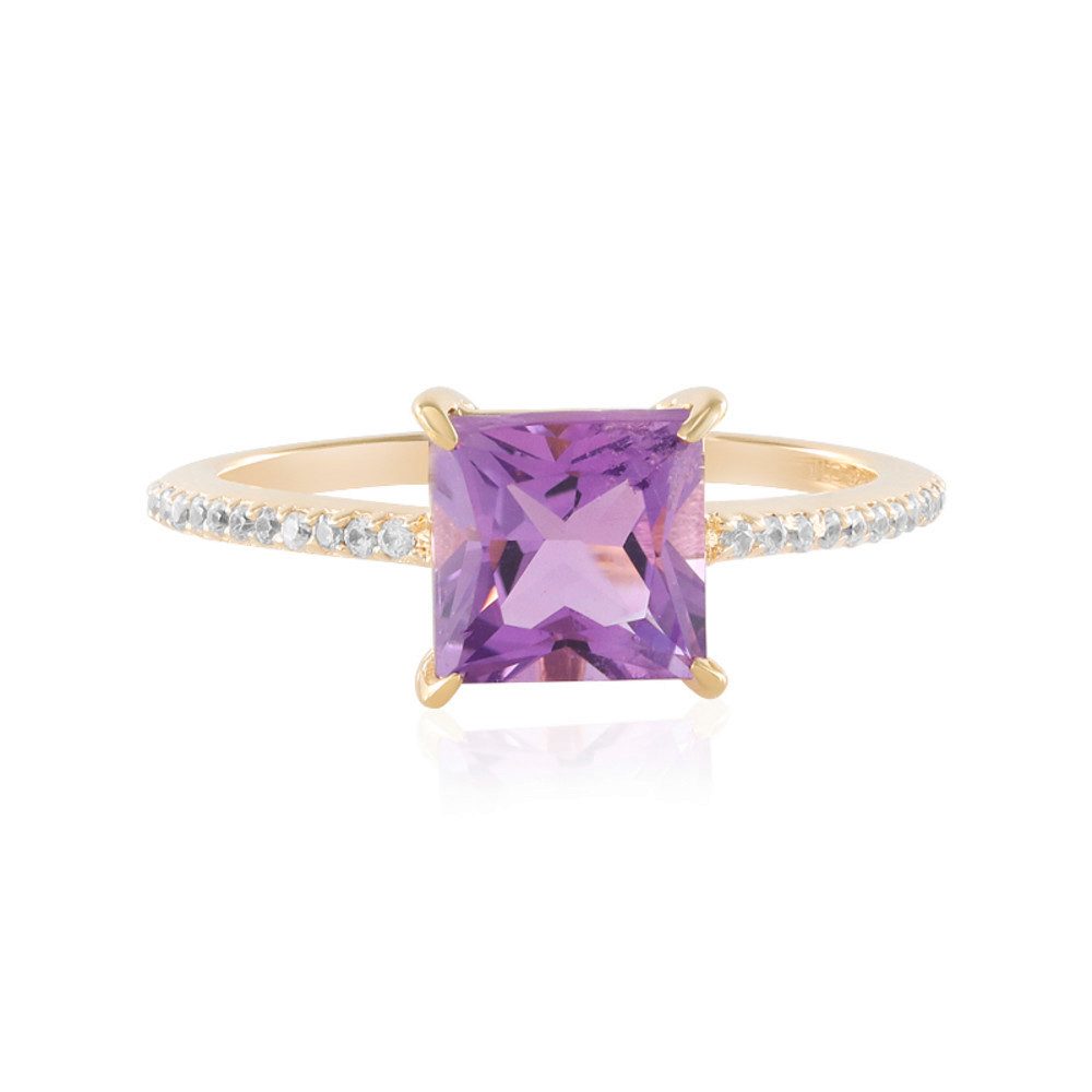 Cavill Silberring Cavill Damenring 1,5 ct Amethyst quadratisch, 24 Zirkone, vergoldet (1-tlg)