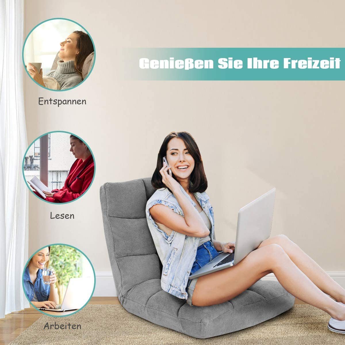 COSTWAY Sessel Bodenstuhl, Fensterstuhl, Bodenkissen, verstellbar günstig online kaufen