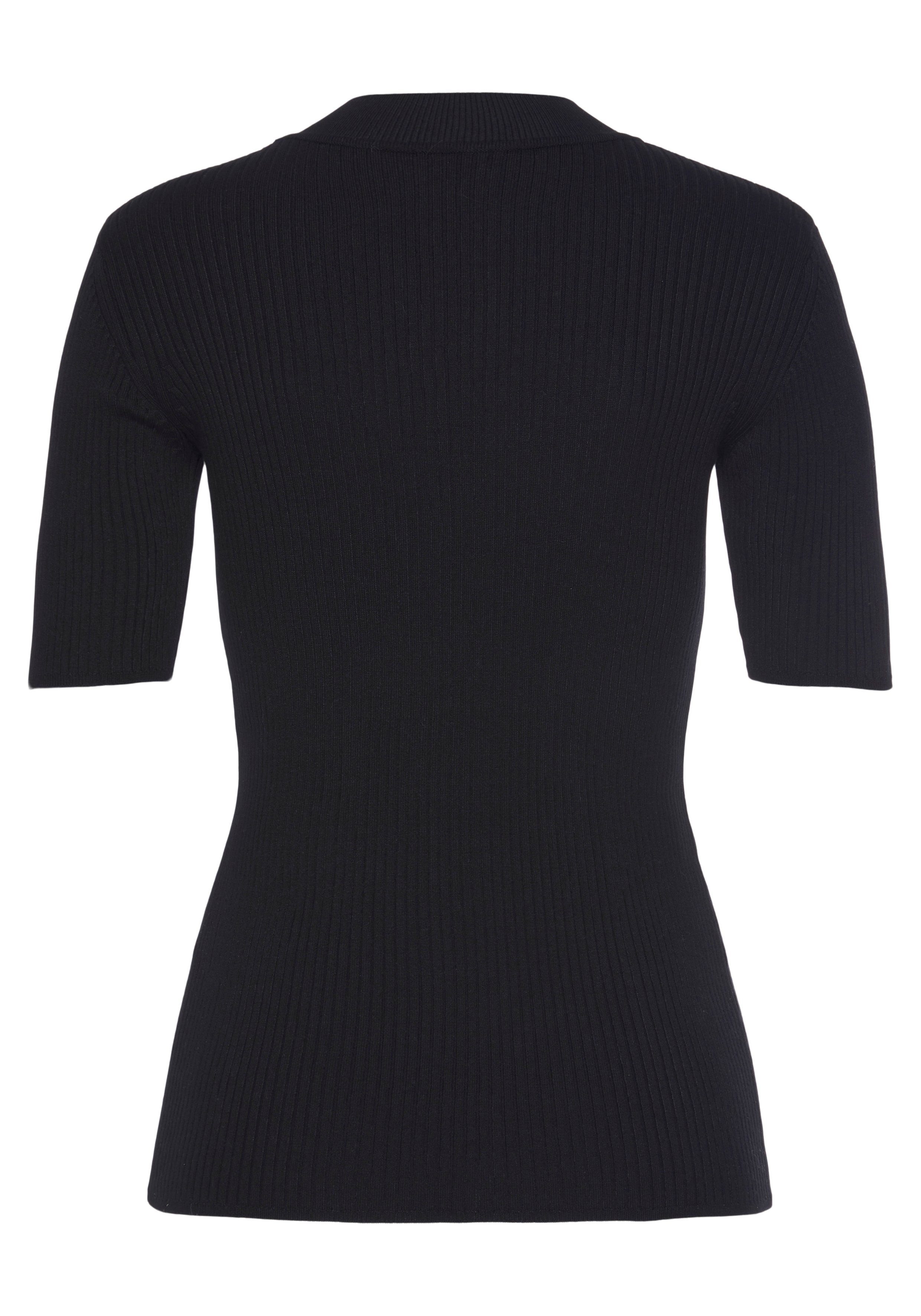 LASCANA Kurzarmpullover mit Rippstruktur, figurbetonter Strickpullover, Basic